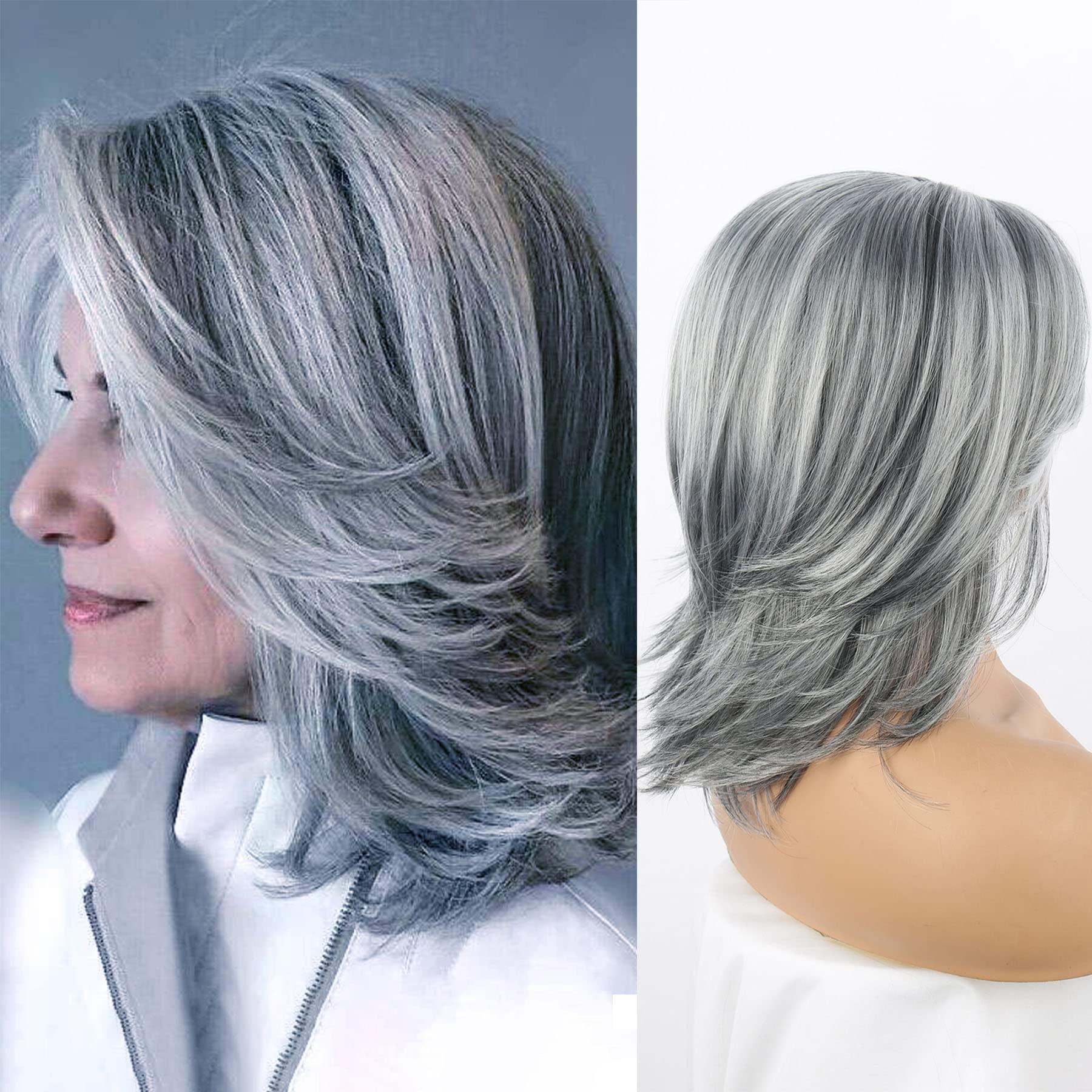 KRSI Grey Layered Wig - 14inch Shoulder Length Silver Wavy  display picture 1