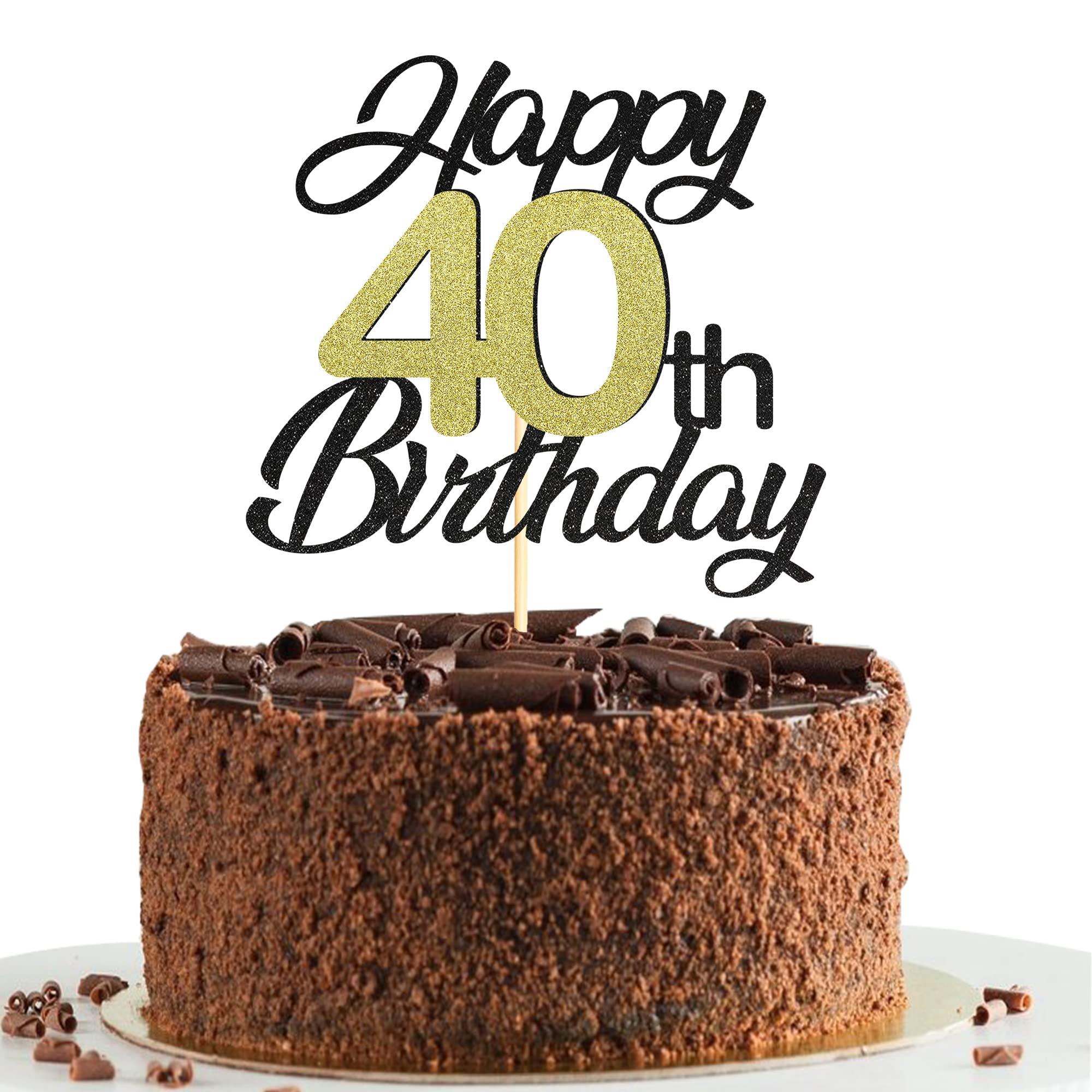 Tortendeko 40. Geburtstag – Glitzer „Happy 40th Birthday“ Topper, Schwarz-gold, 14,2 X 22 Cm, Mit Stiel Tortendeko 40. Geburtstag – Glitzer „Happy 40th Birthday“ Topper, Schwarz-gold, 14,2 X 22 Cm, Mit Stiel