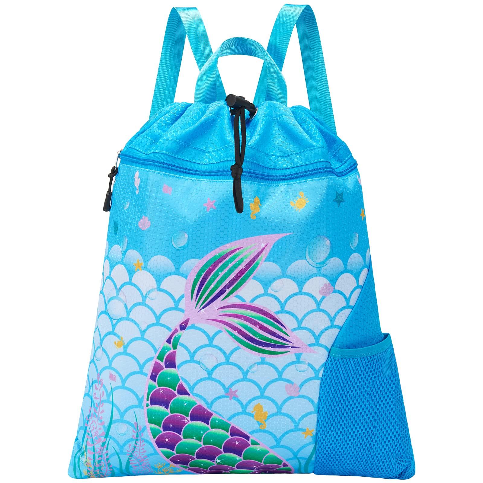 Uhdear Mermaid Drawstring Bag Reversible Sequin Backpack Dance Gym Bags for
