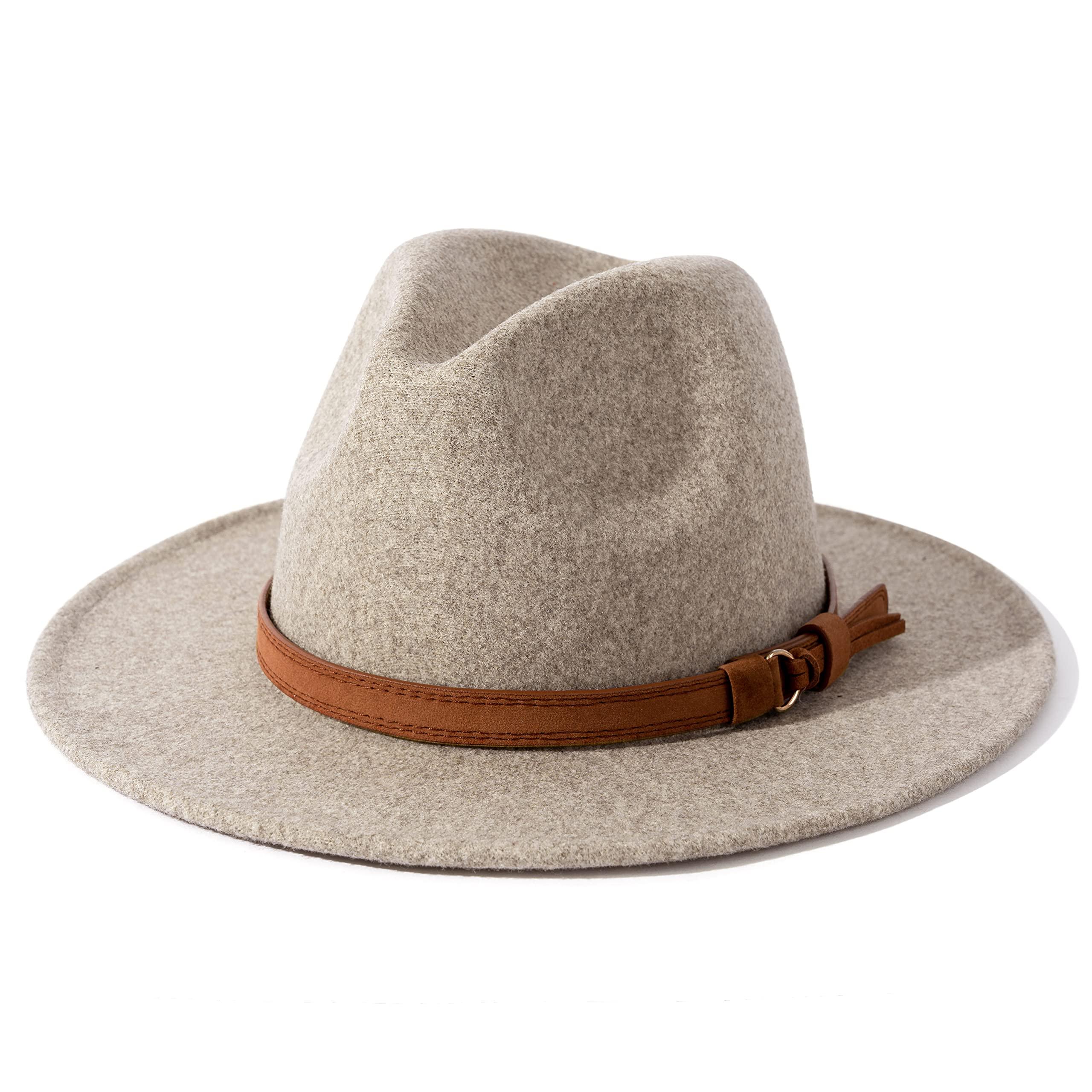 Womens Classic Wool Fedora Hat with Belt Buckle - Oatmeal  display picture 2