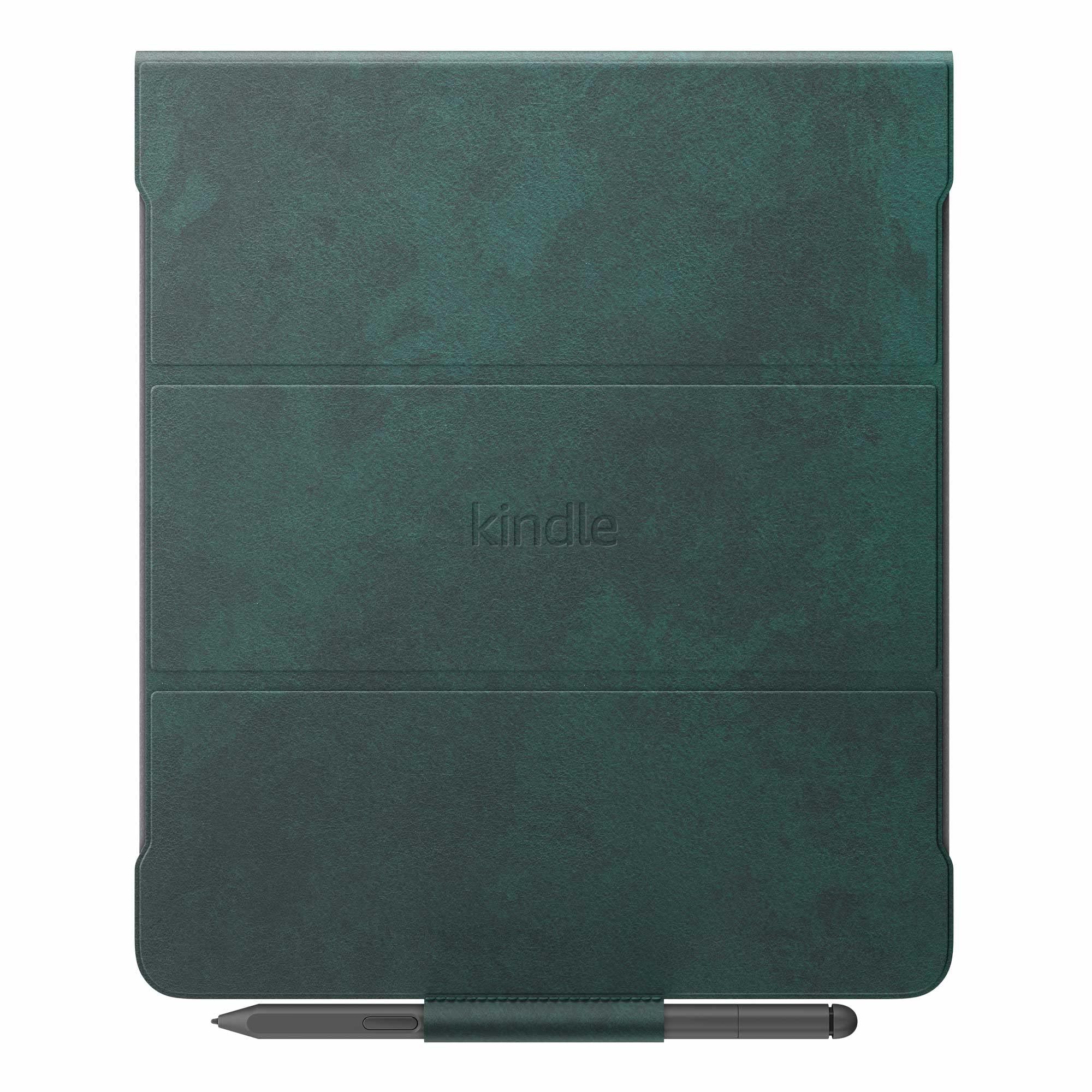 Kindle Scribe Brush Print Leather Folio Cover - Foliage Green
