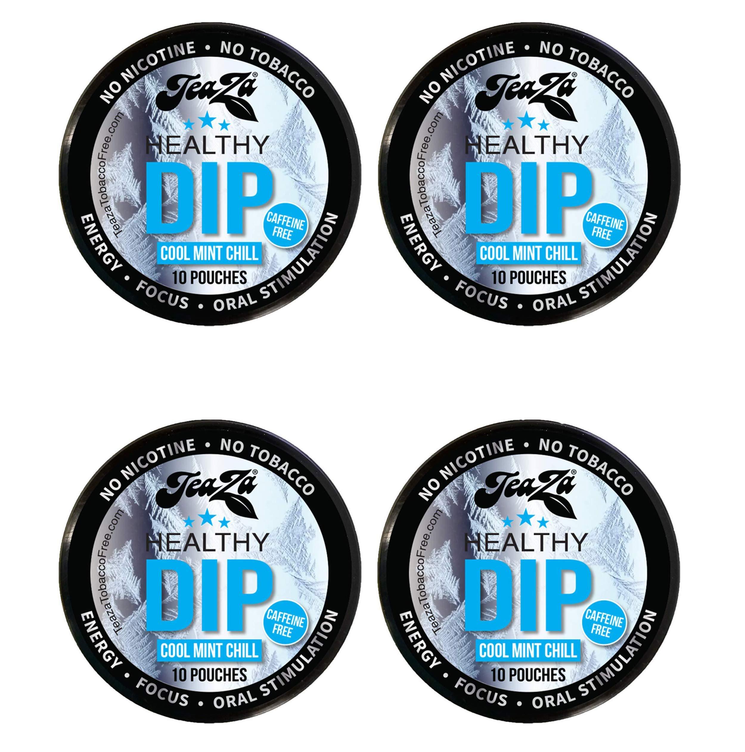 tea chewing tobacco Teaza Herbal Energy Pouches - Nicotine & Tobacco-Free Smokeless Alternative  - Cool Mint Chill Flavor - 4 Pack, 10 Count Each | Buy Now with Express  International Delivery
