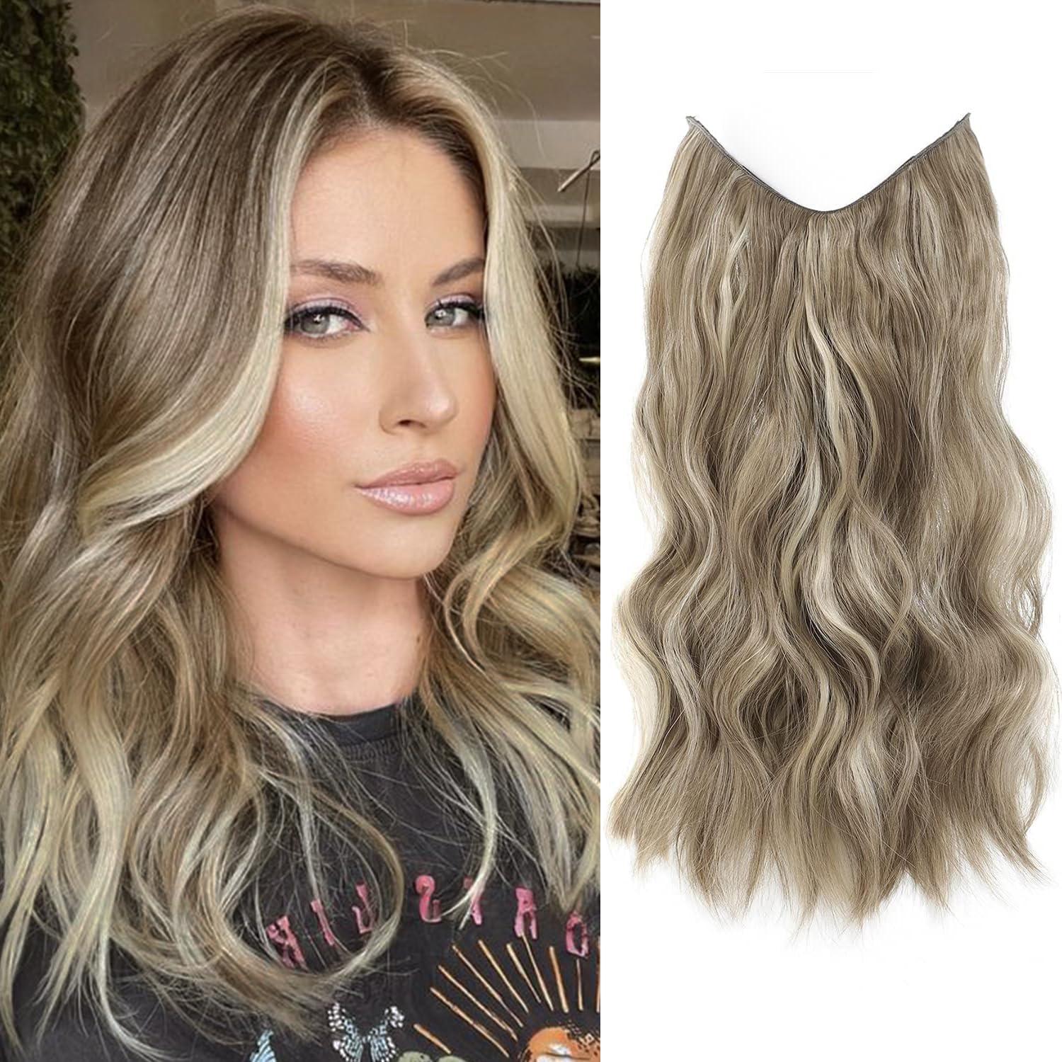 Curly Clip In Hair Extensions Synthetic 16 Inch Ash Blonde Highlights Women Ash Blonde Curly Clip-In Hair Extensions – Bebonia main image 2
