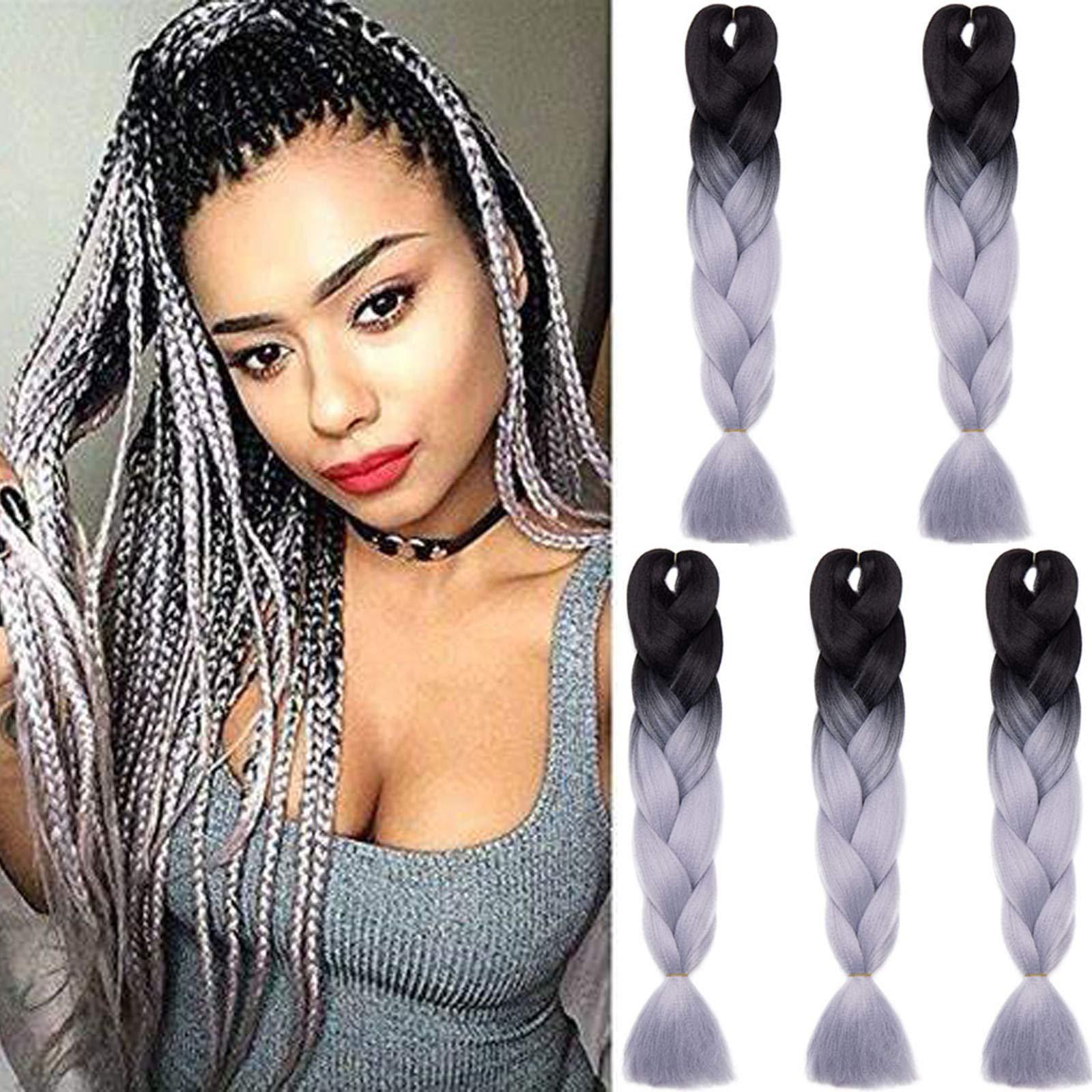 5 packs of black - grey ombré braiding hair *NWT* Amazon.com : Ombre Grey Braiding Hair Pre Stretched 20 Inch  main image 2