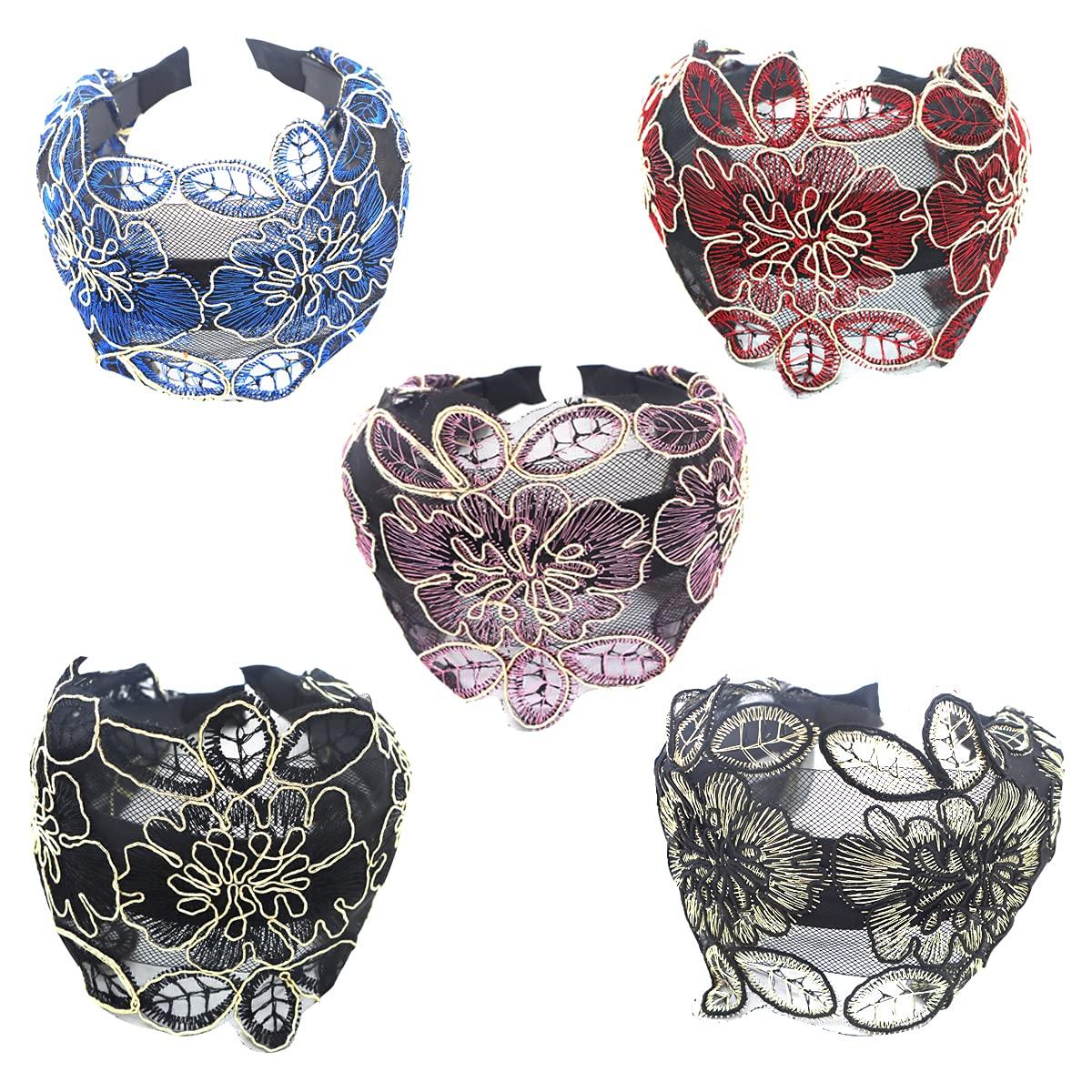 Wide Lace Headbands and Non Slip Elastic Hairbands with Teeth 5 Pack Misgirlot Wide Lace Headband 5Pcs - Fashion Hair Accessories  main image 3