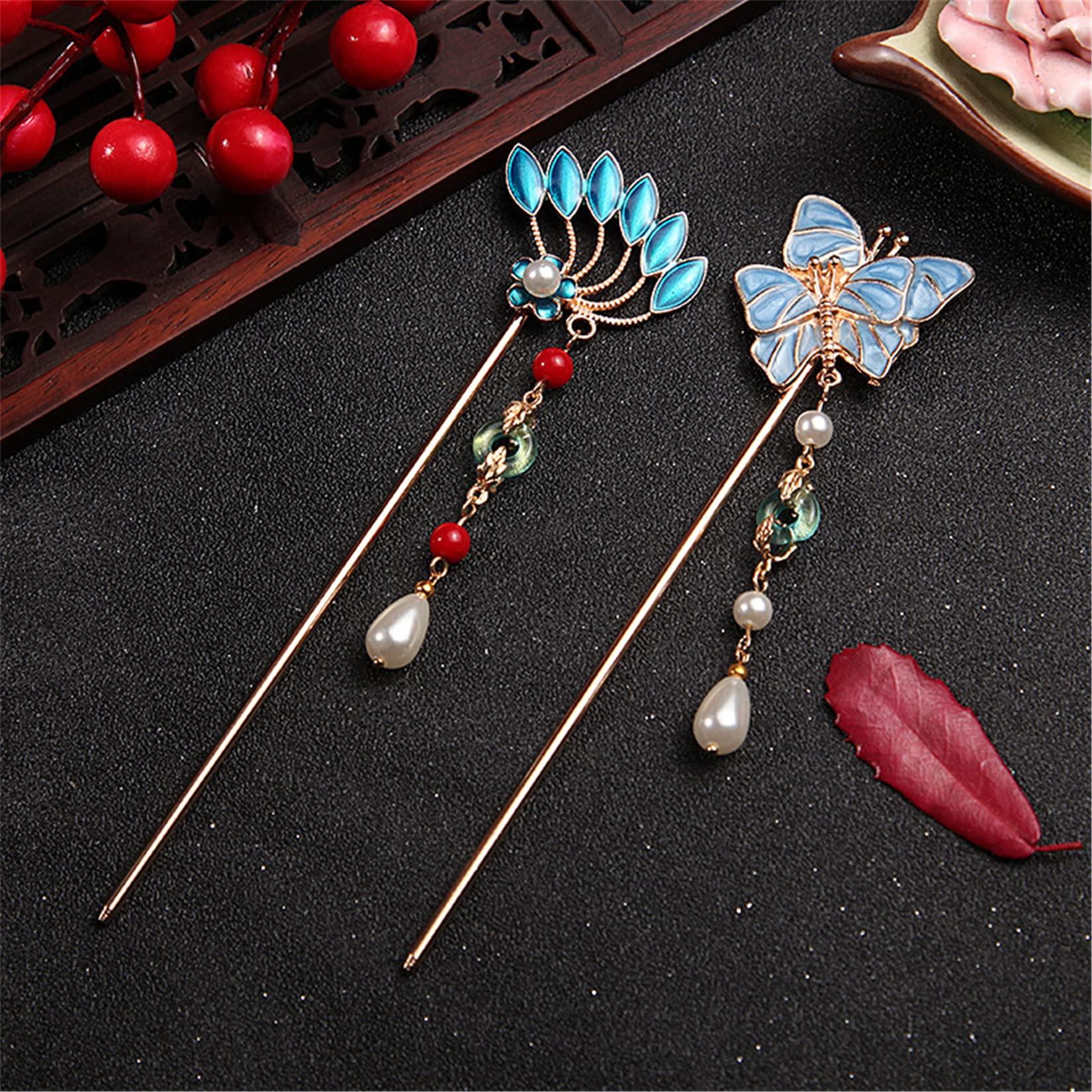 2pc Faux Pearl & Tassel Chignon Hairpin, Vintage Chinese Style Hair Accessory Traditional Chinese Hairpin | Pearl Hair Piece | Wedding  main image 2