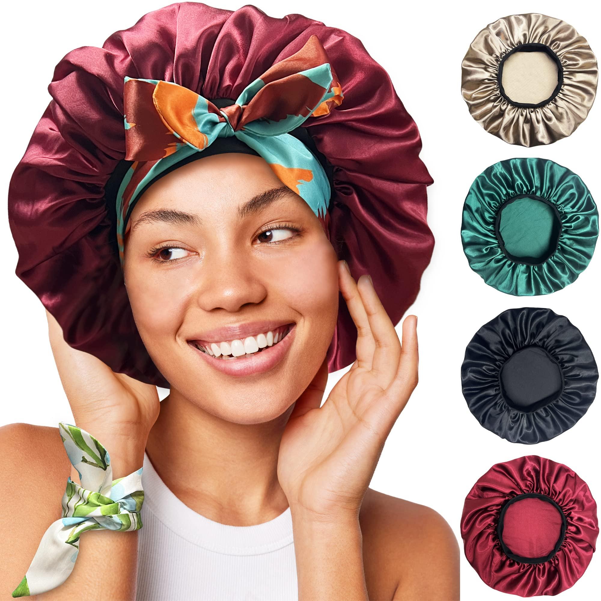 Silk Sleeping Bonnet Set Elegant Hair Care Caps for Natural Curly Styles 4PCS Silk Bonnet Set for Black Women - Satin Sleep Cap for  main image 2