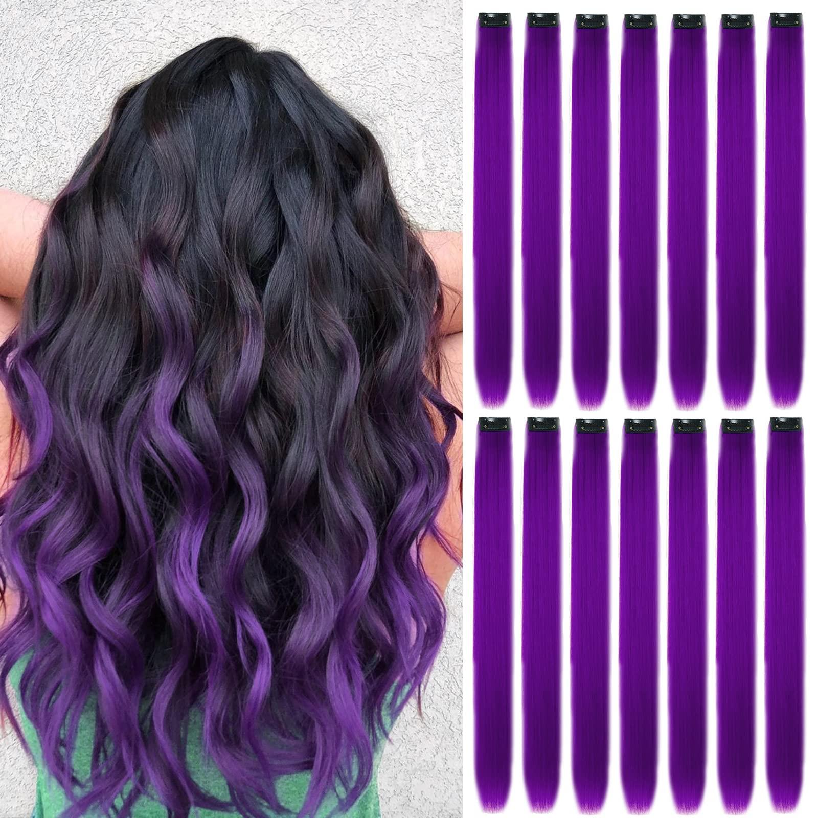 - ?PURPLE 22” 7 PC  FULL HEAD CLIP HIGHLIGHTS *NWT* Amazon.com : YaFex 12 Pcs Clip in Hair Extensions, 22 Inch  main image 2