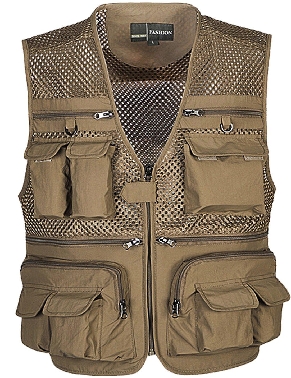 Vanchenl Heren Outdoor Werk Mesh Vissen West Utility Meerdere Zakken Schieten Safari Reizen Fotografie Wambuis, zwart, L