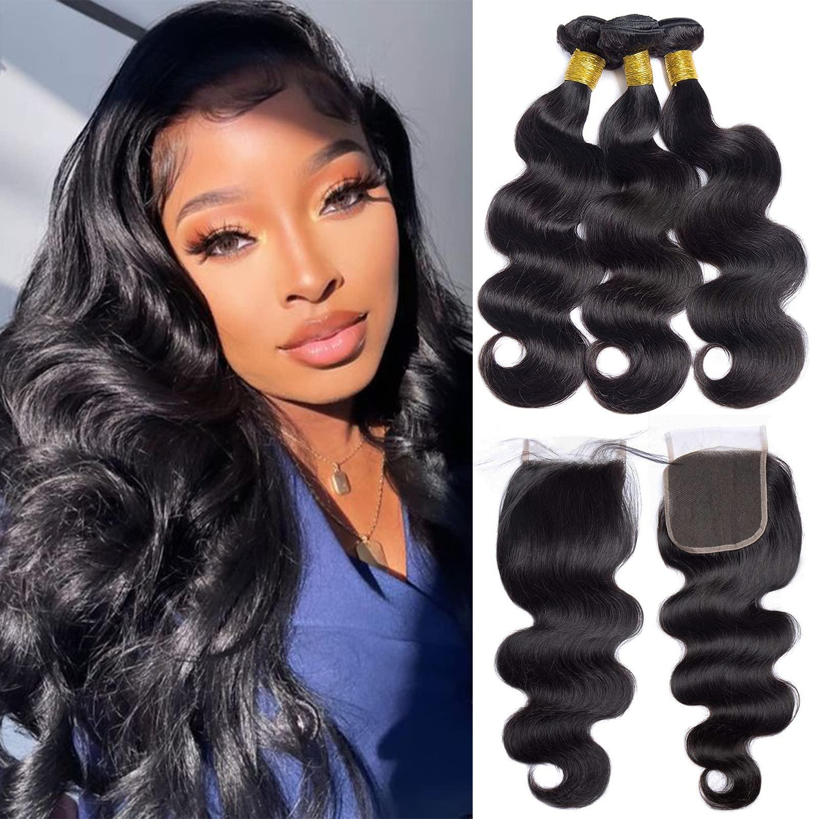 Loose Wave Human Hair Extensions 16 18 20+14 Inch with 4x4 Lace Closure Water Wave Bundles with Lace Closure - 100% Unprocessed  main image 2