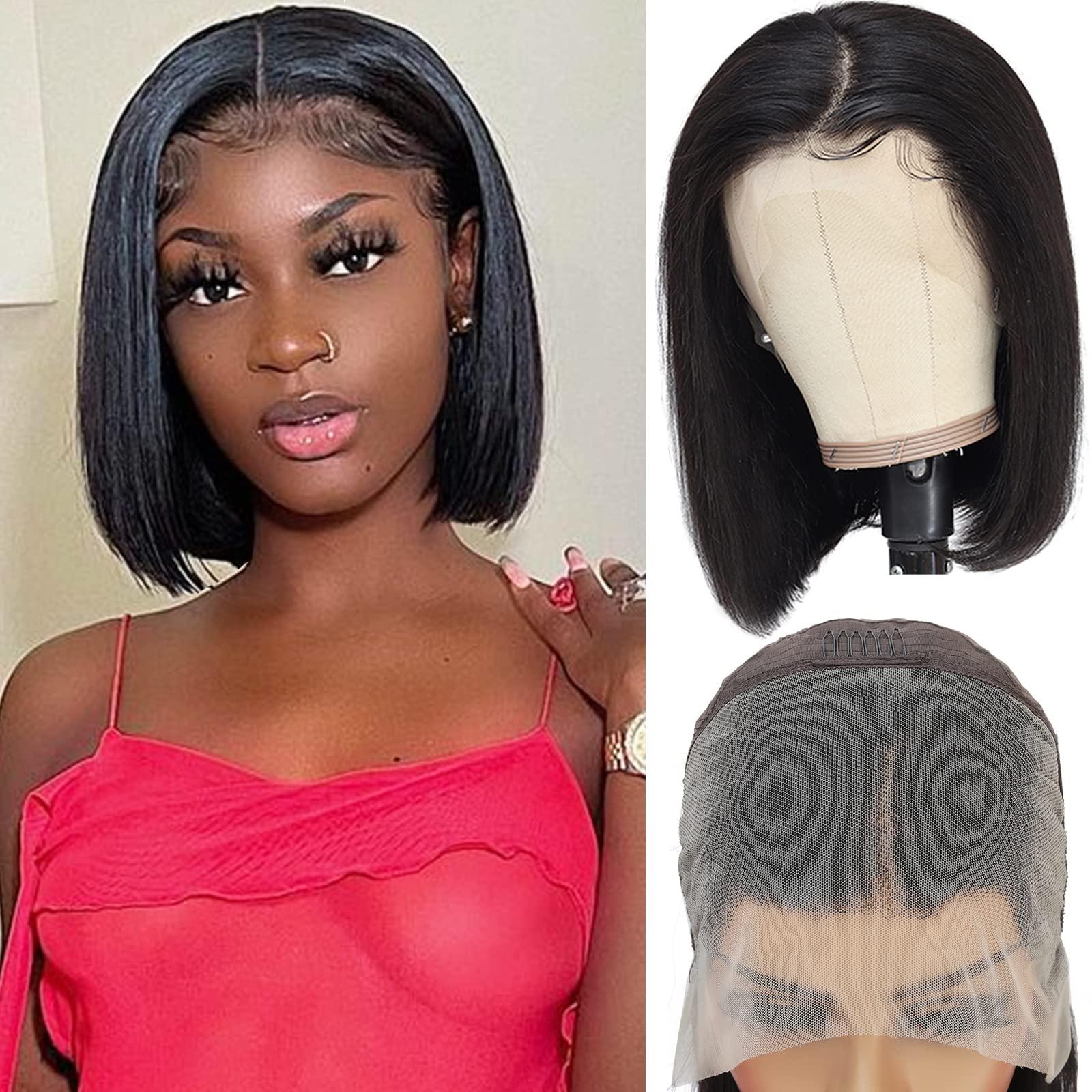 Human Hair Bob Wig 13x4 Lace Front Straight Glueless Short Wig Pre Plucked with Fereowth 13x4 Lace Front Short Straight Bob Wigs Pixie Cut  main image 2