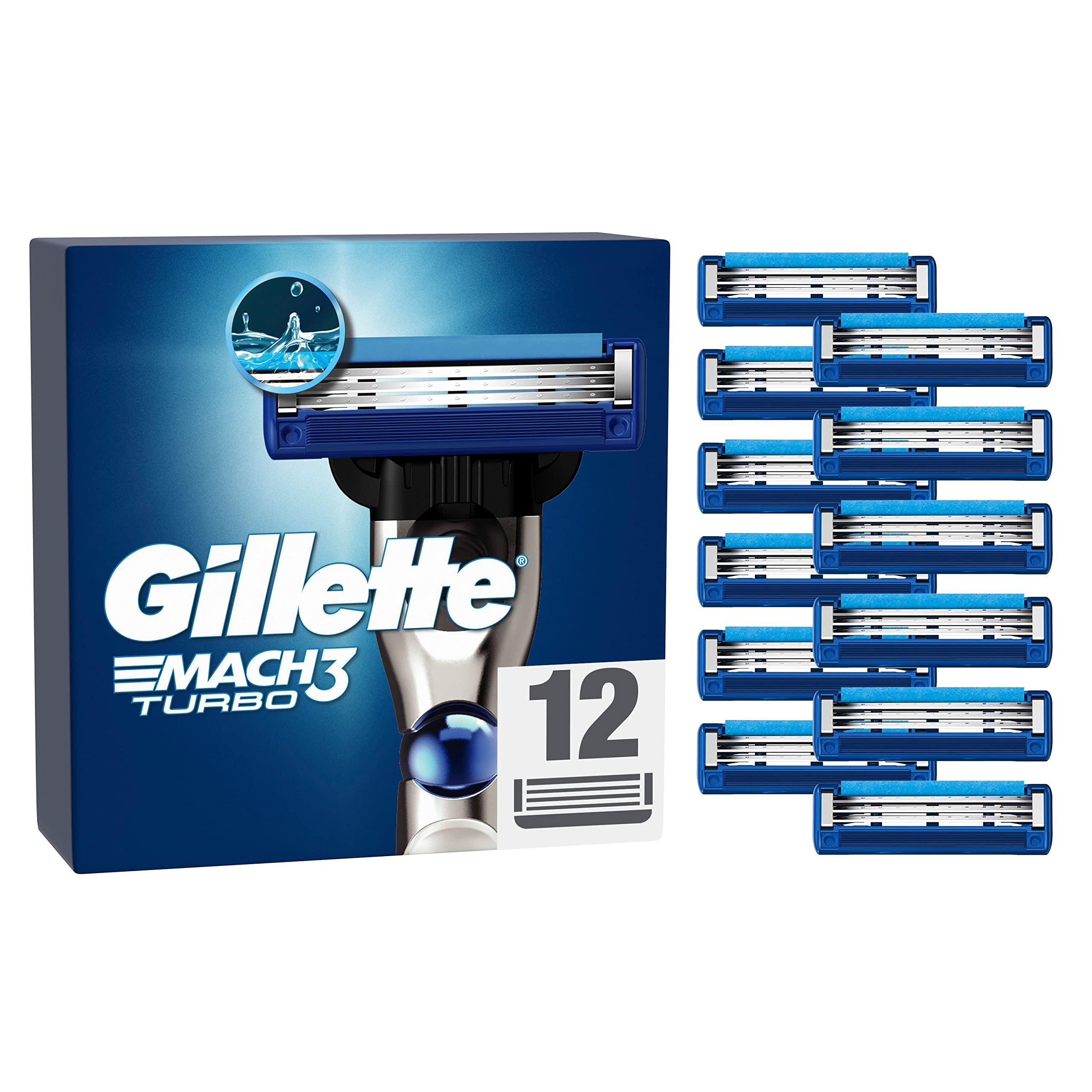 Gillette Mach3 Turbo Razor Blades - 12 Replacement Blades for Men