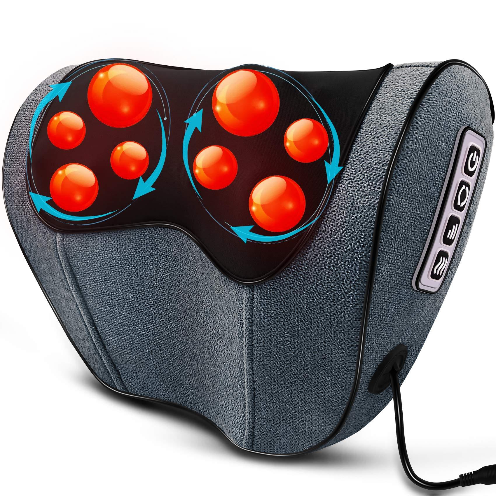 SHIATSU NECK AND BACK MASSAGER WITH HEAT- 5D SHOULDER NECK MASSAGER FOR PAIN RELIEF DEEP TISSUE - ELECTRIC RECHARGEABLE KNEADING MASSAGER FOR NECK AND BACK PAIN |GIFTS FOR DAD & MOM,USE AT