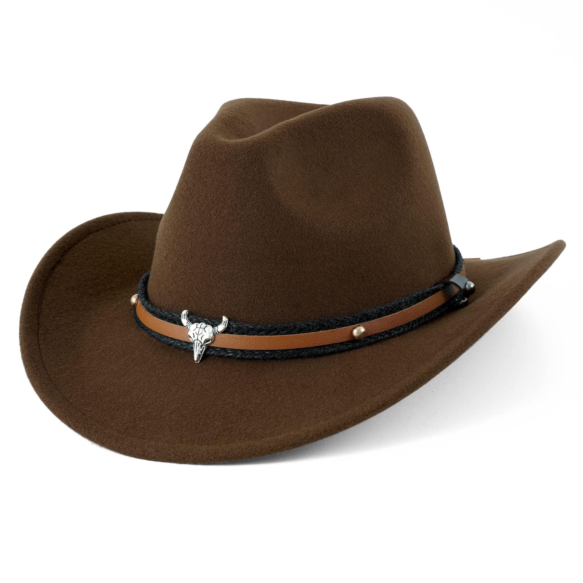 DOCILA Unisex Western Cowboy Hat - Brown Faux Felt Fedora 