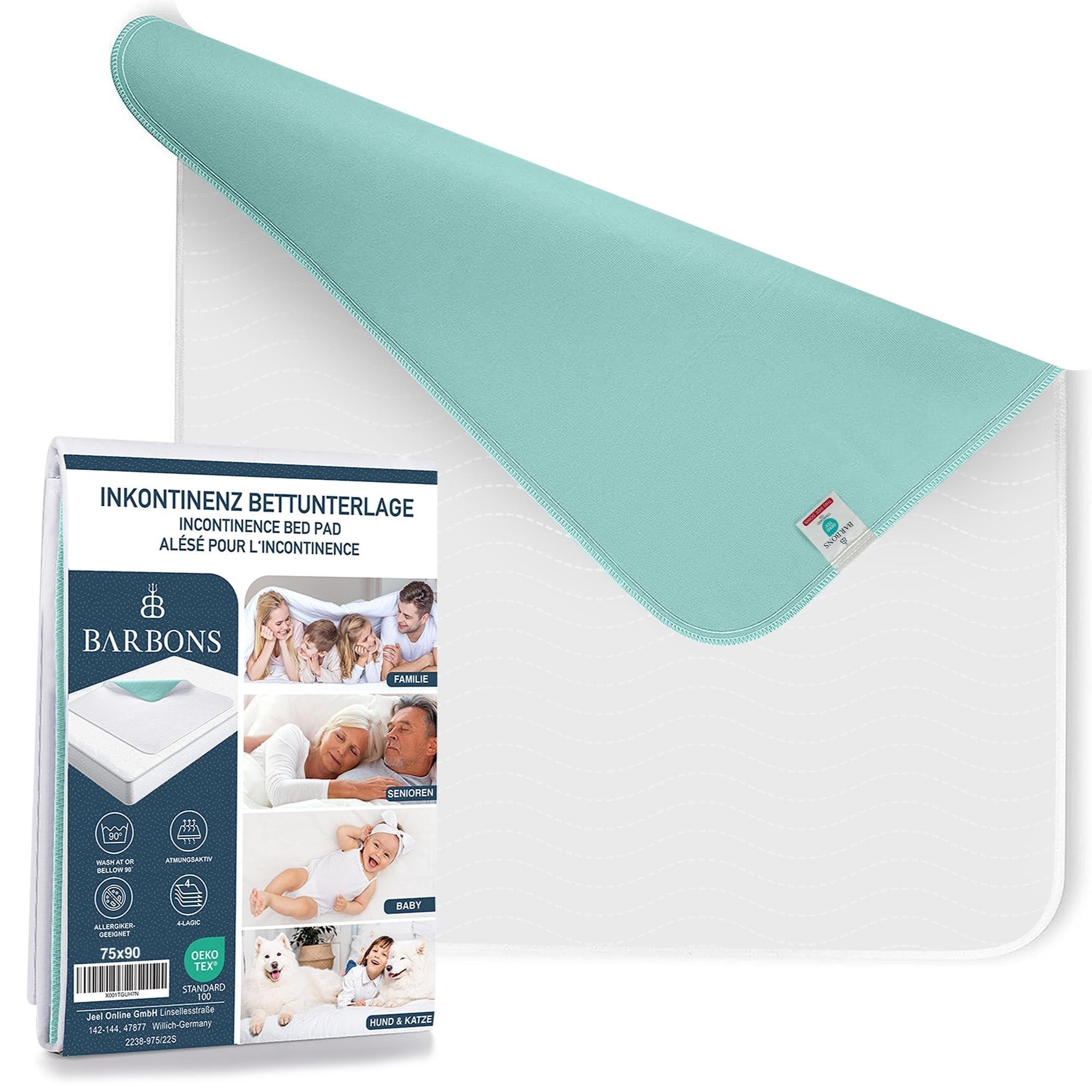 Barbons Incontinentie Matrasbeschermer Wasbaar 40x50 cm - Waterdicht, Ademend - Oeko-Tex Gecertificeerd - Absorberend Onderlegger voor Bedplassen