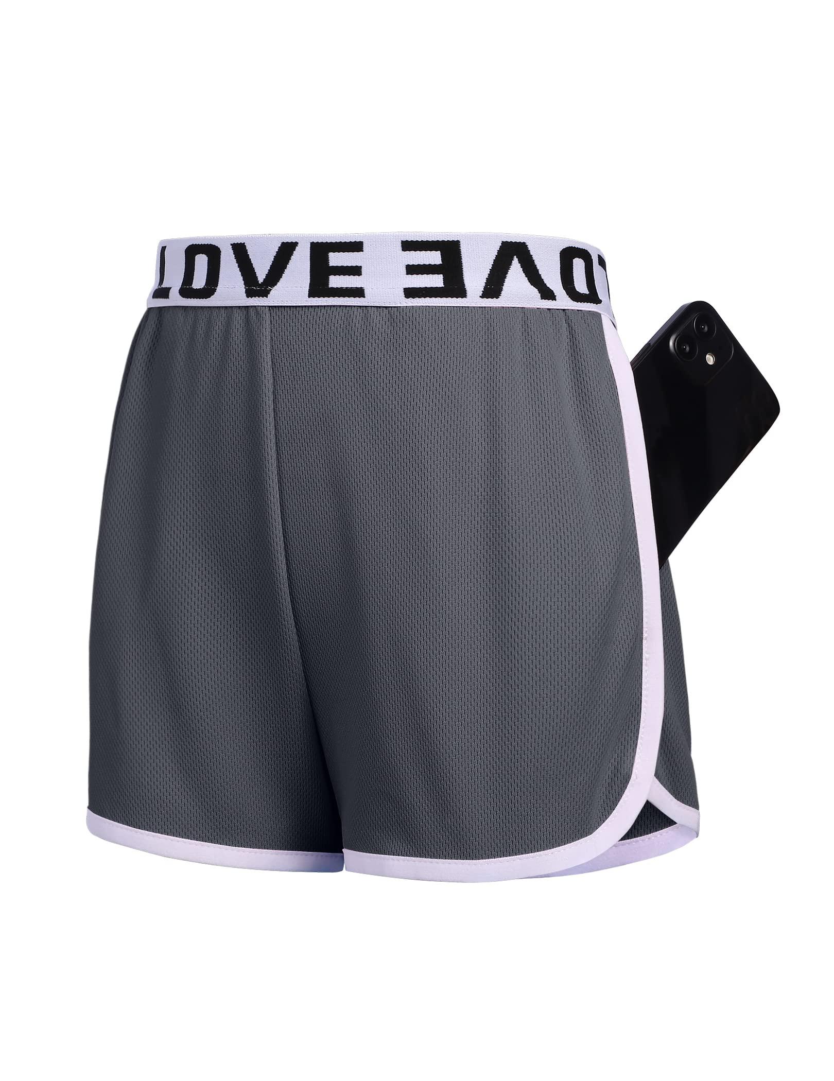 Zaclotre Girls Running Shorts with Pockets Grey, 11-12 Years