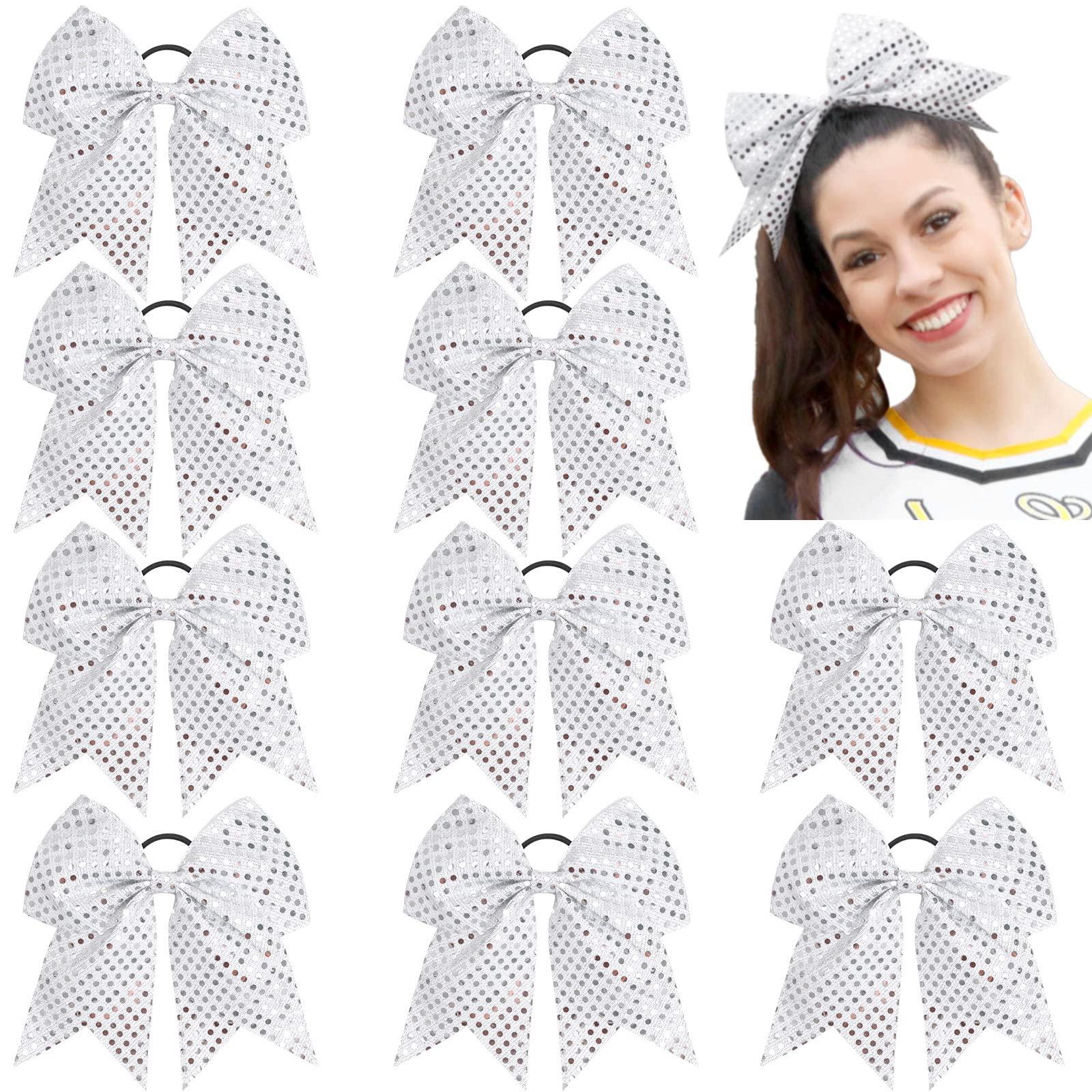 15,2 Cm Große Cheerleader-Haarschleife Aus Pailletten – Silber, Mit Elastischem Haarband