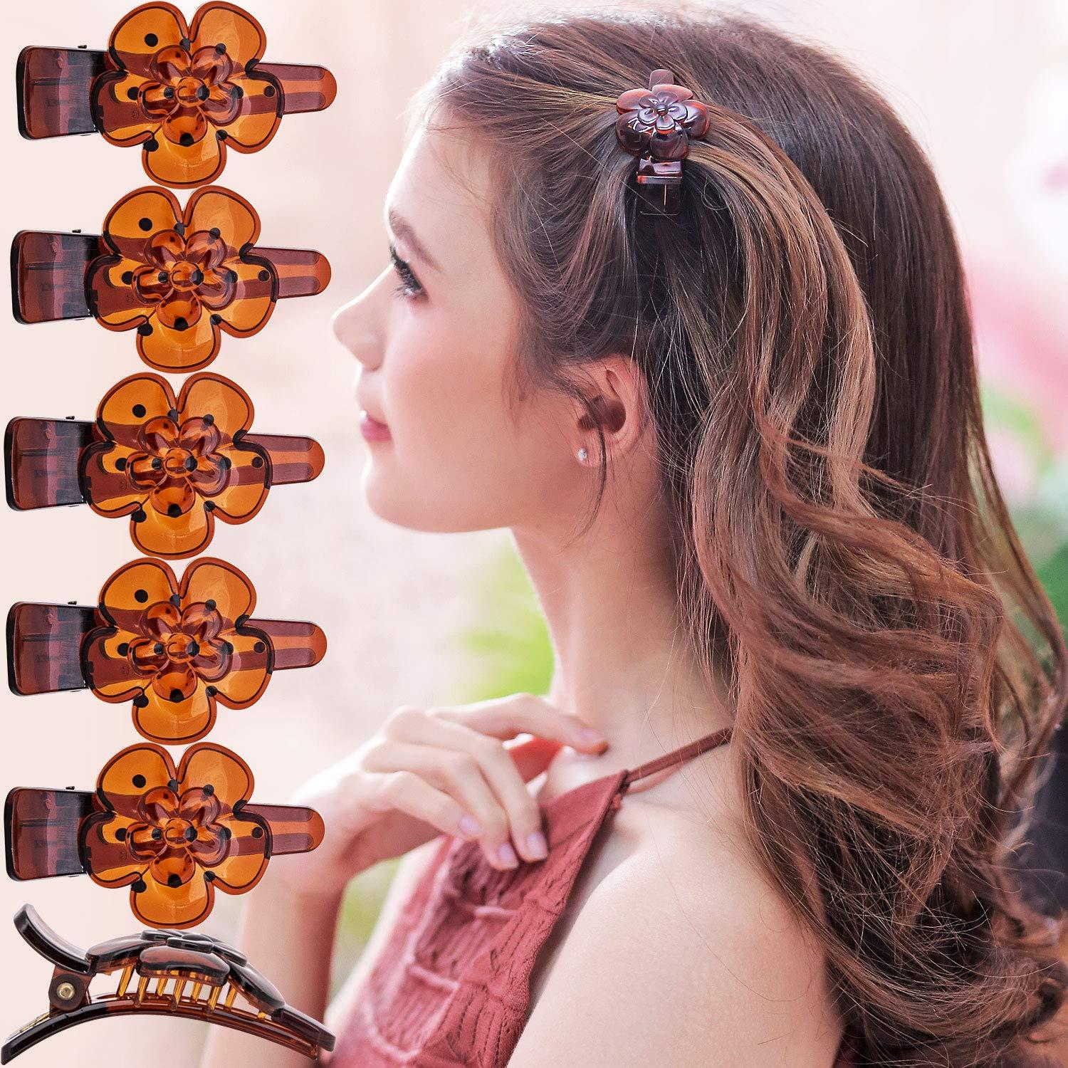 RC ROCHE ORNAMENT 6 fermagli per capelli piatti da donna, con apertura laterale curva, pettine scorrevole a tenuta forte, presa antiscivolo, morsetto
