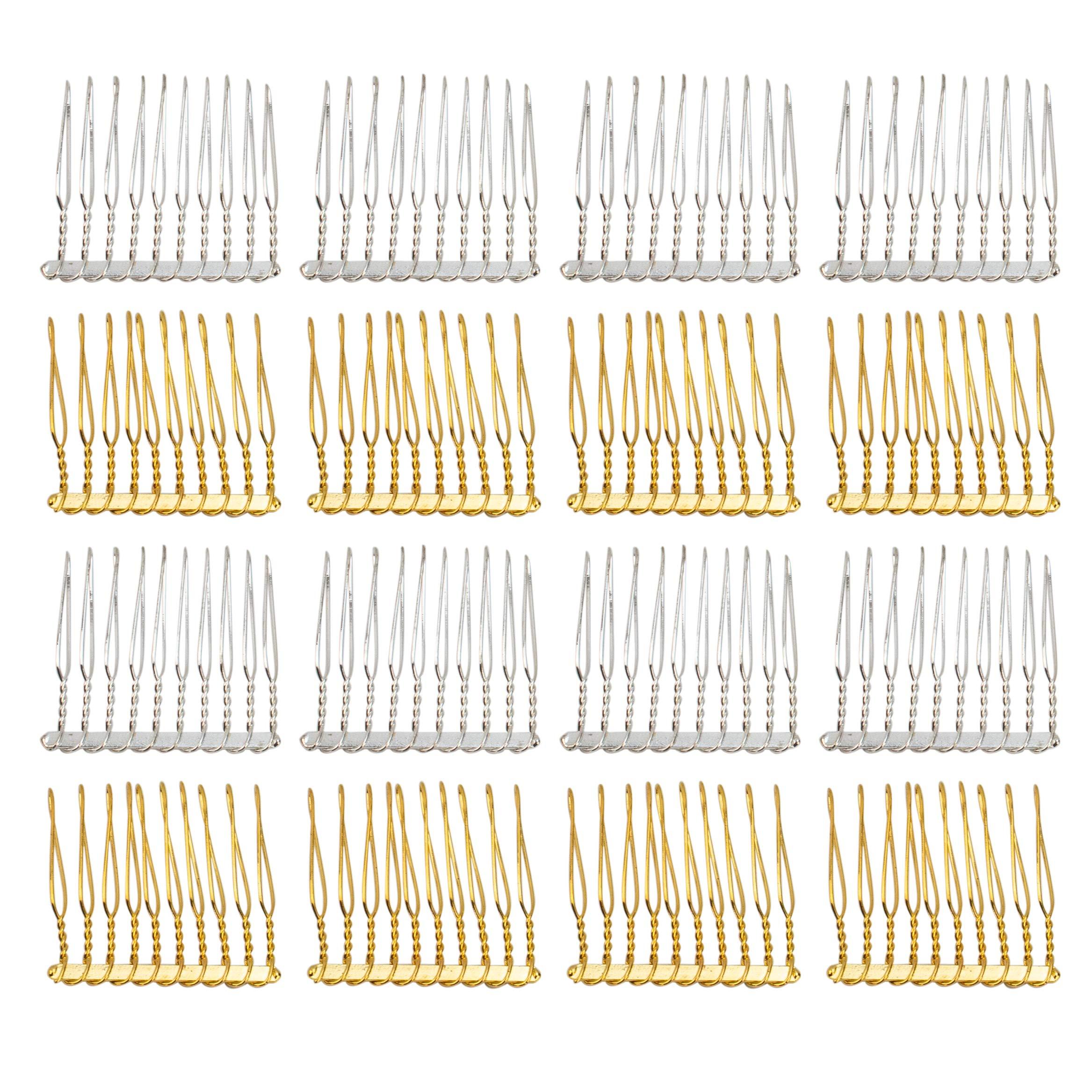 AUEAR 20 Stück Metall-Haarkämme, 10 Zähne, Verdreht - Für Hochzeitsfrisuren, Schleier, Braut & Abendfrisur, Silber & Gold