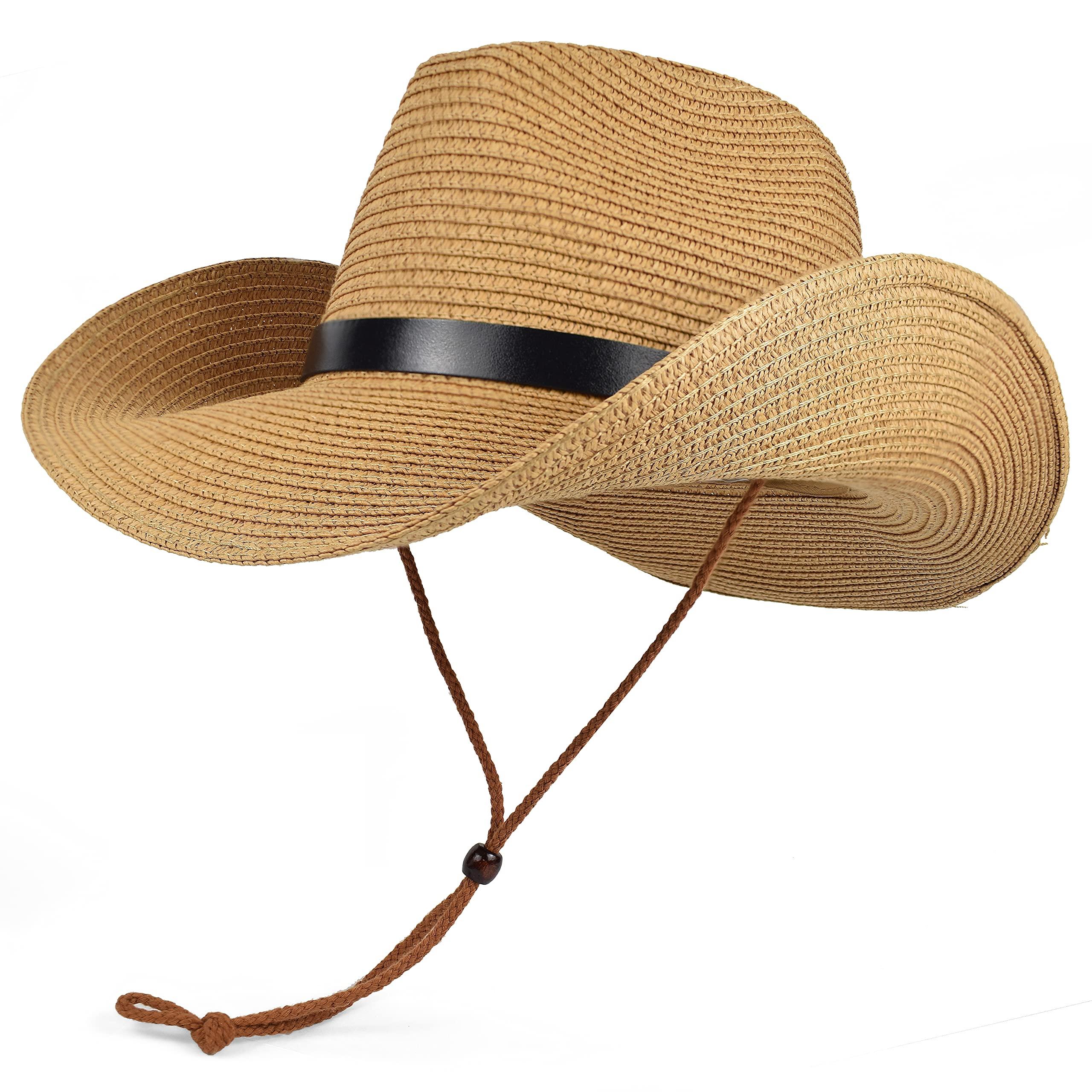 5271 Western Straw Cowboy Hat For Women Beach Sun Hat For Men Wide Brim Fedora EINSKEY Unisex Straw Cowboy Hat | Shapeable Floppy Sun Hat  main image 2