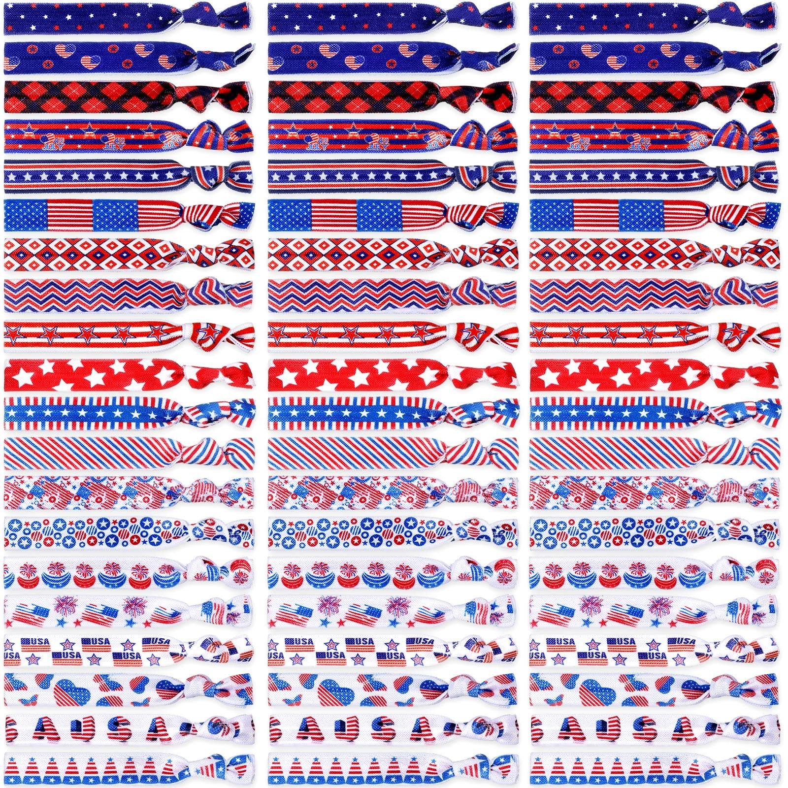 Patriotic Hair Ties - No Damage Elastics for Ponytails, 2 Pack Patriotic 4th of July Hair Scrunchies Set - American Flag  main image 3