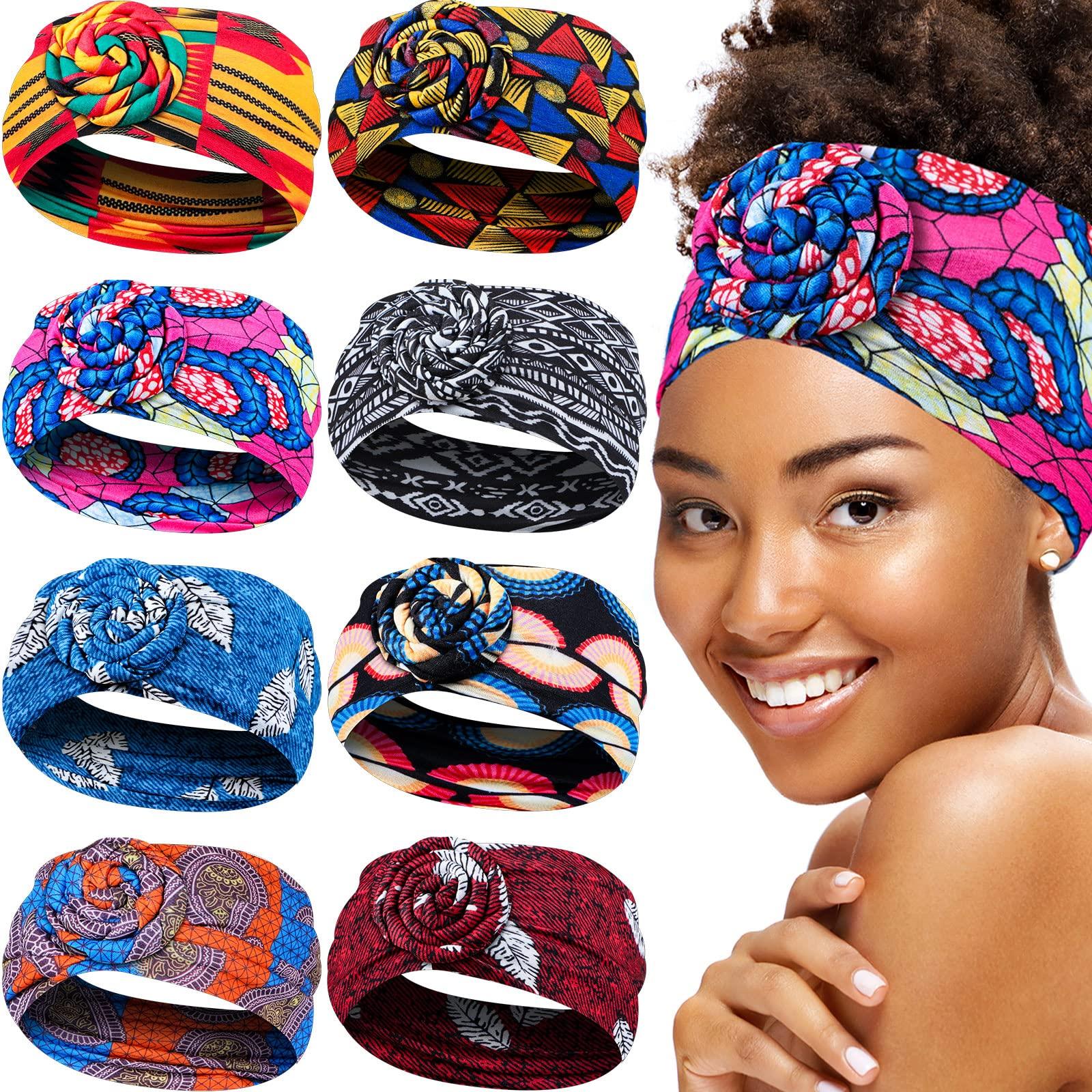 8 Pieces African Headband Stretchy Boho Print Hairband Yoga floral pattern​​​ 8-Piece African Headband Set - Stretchy Boho Print Hairbands  main image 2