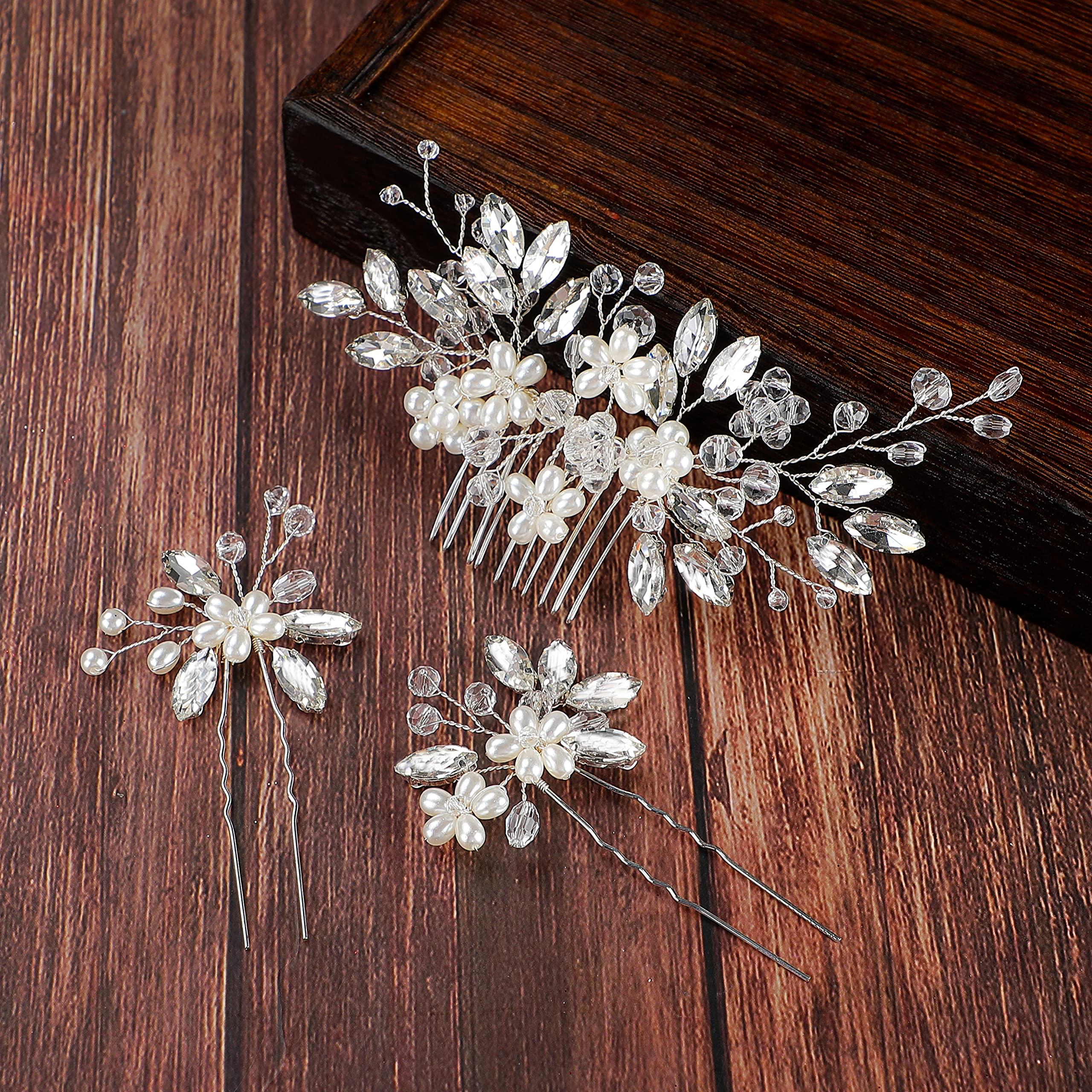 Hair Couture Pearl & Rhinestone Jewel wedding formal occasion Hair Pins set of 3 Amazon.com : 30 Pieces Wedding Pearl Hair Pins for Brides  main image 3