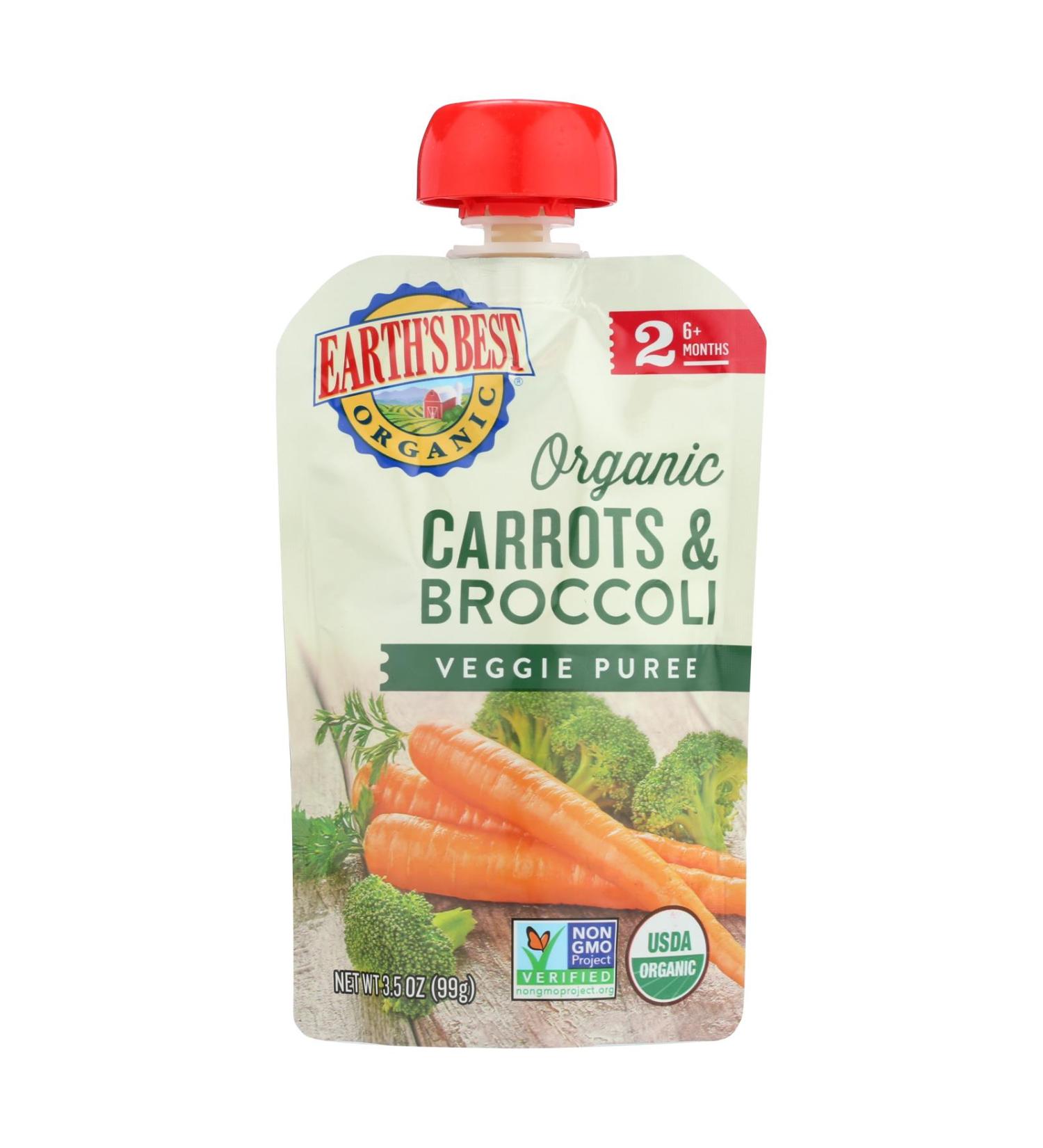 Earth's Best Organic Carrots and Broccoli Baby Food Puree - Stage 2 - Case of 12 - 3.5 oz.