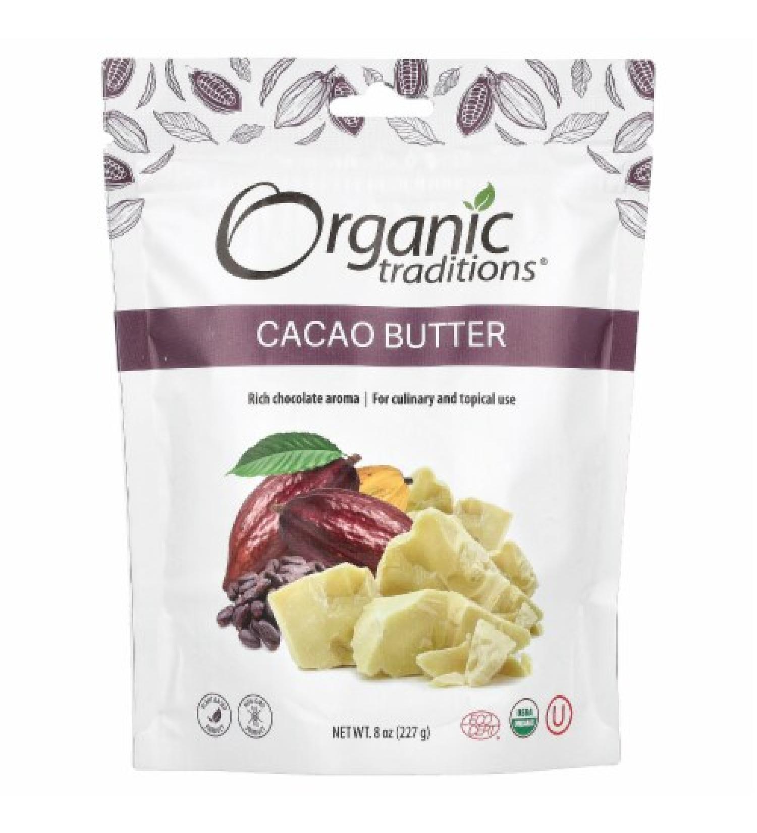 Organic Traditions Cacao Butter 8 oz | Premium Raw Cacao | Healthy Cooking & Baking - Buy Online on GoSupps.com