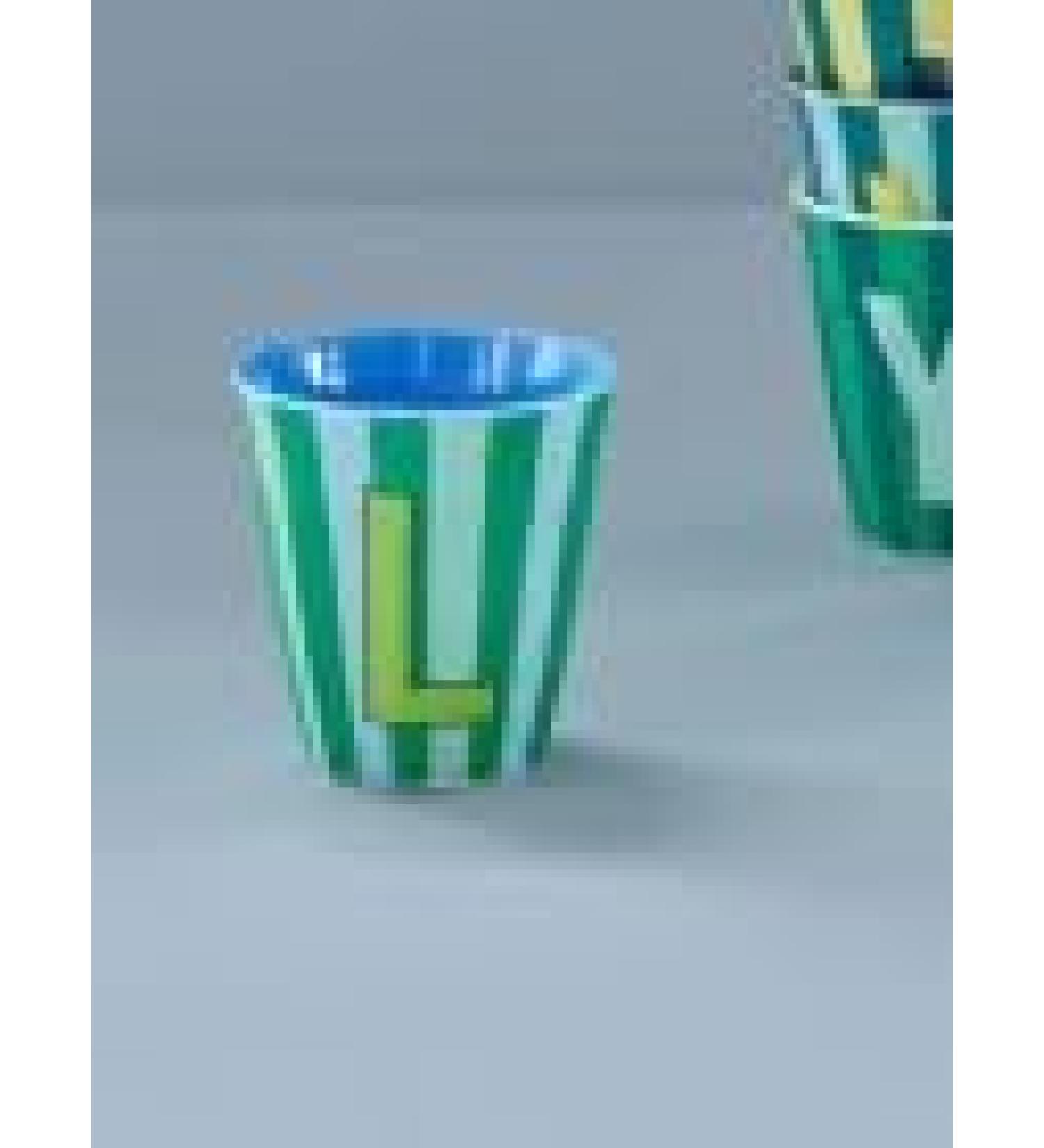 Rice melamine mug medium striped with letters model for boys blue/green/mint tones size 9 x 9 cm (L boy)