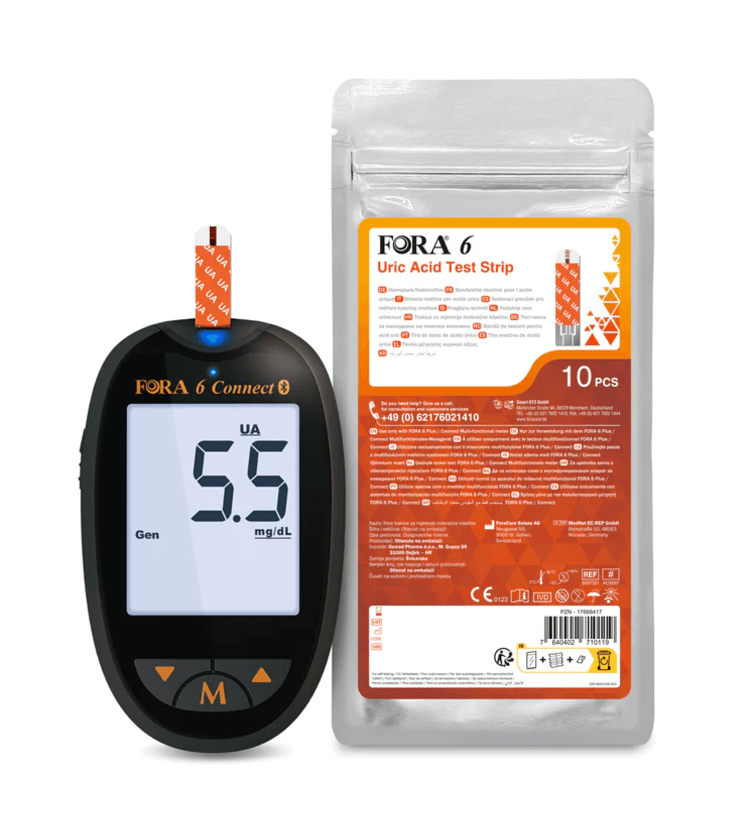 FORA Uric Acid Meter Bundle - Includes 10 Test Strips & 10 Lancing Devices | International Shipping Available - Buy Online on GoSupps.com