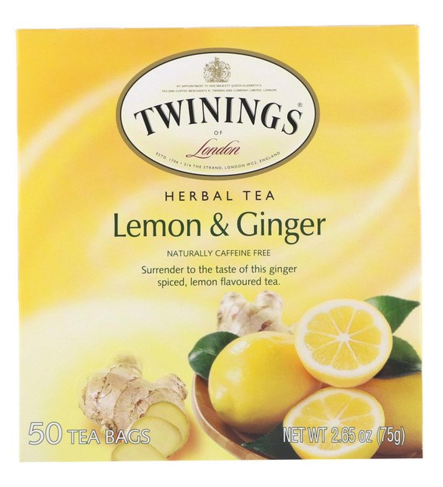 Twinings Herbal Tea Lemon & Ginger Caffeine Free 50 Tea Bags 2.65 oz (75 g)