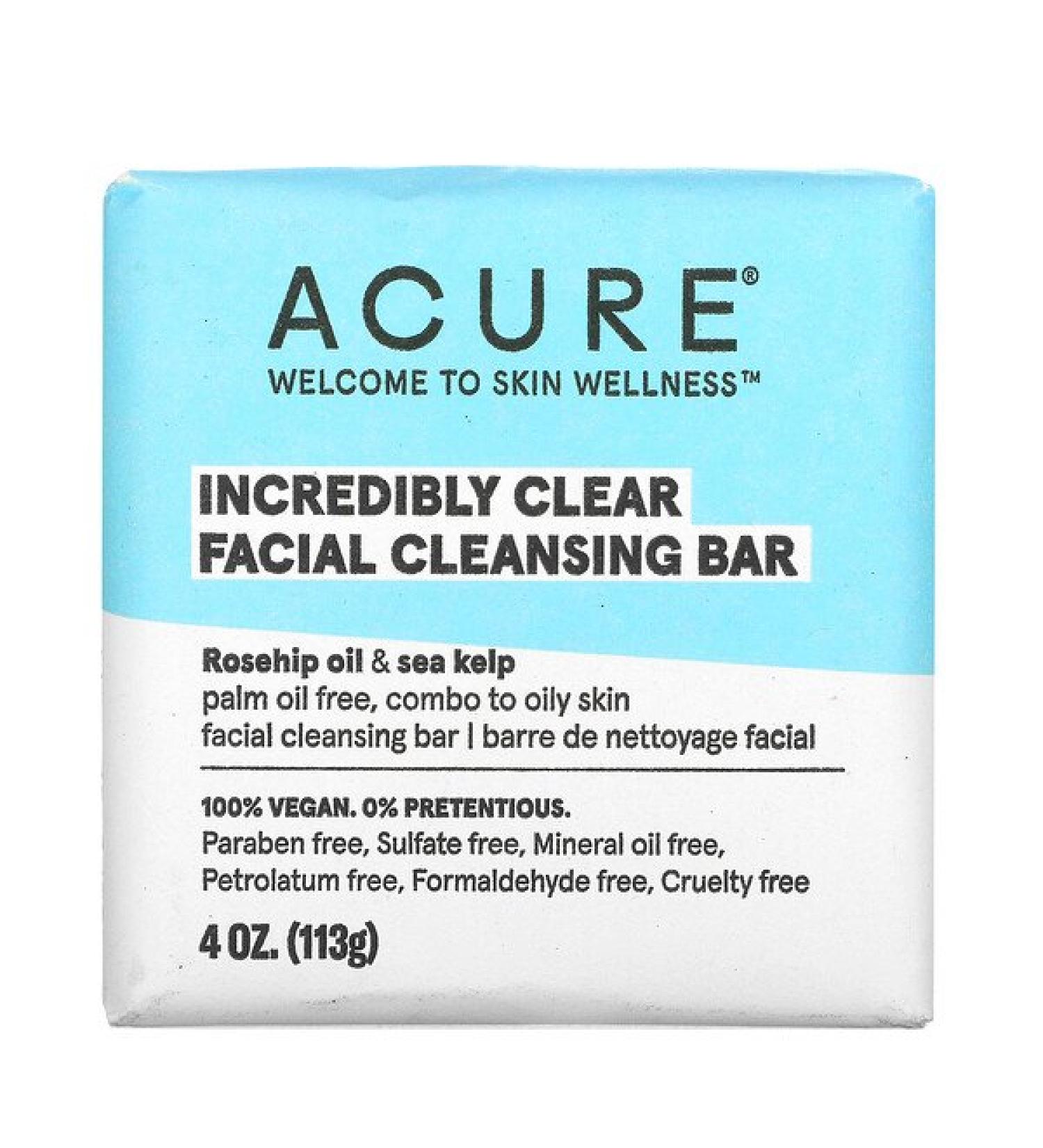 Acure Incredibly Clear Facial Cleansing Bar 4 oz (113 g)
