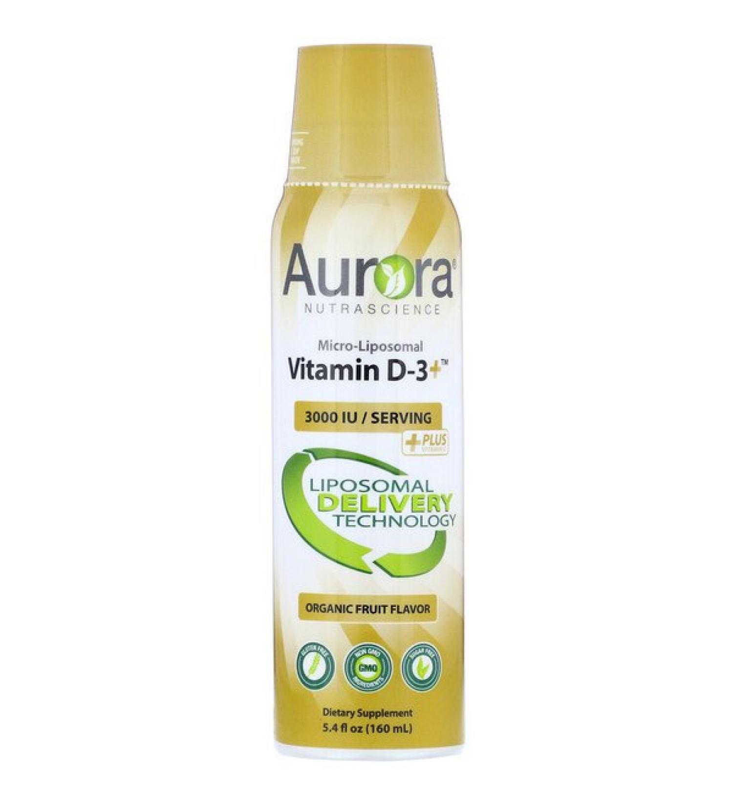 Aurora Nutrascience Micro-Liposomal Vitamin D-3+ Organic Fruit Flavor 3000 IU 5.4 fl oz (160 ml)