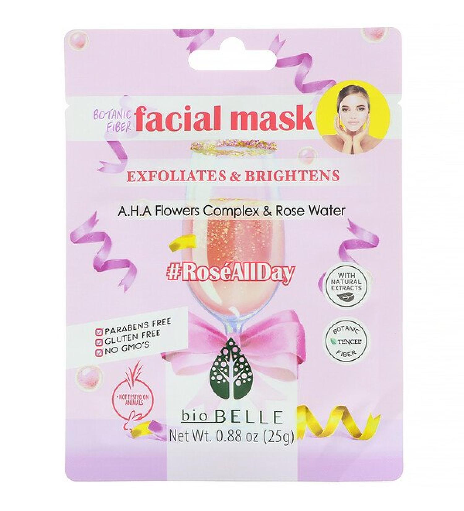 Biobelle Botanic Fiber Facial Mask Exfoliates & Brightens #RoseAllDay 1 Sheet 0.88 oz (25 g)
