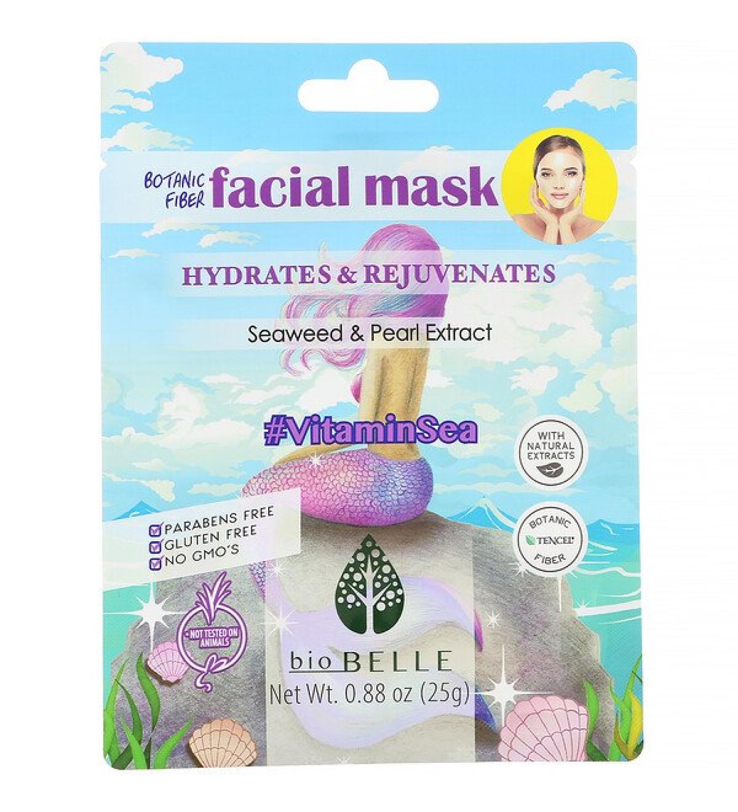Biobelle Botanic Fiber Facial Mask Hydrates & Rejuvenates #VitaminSea 1 Sheet 0.88 oz (25 g)