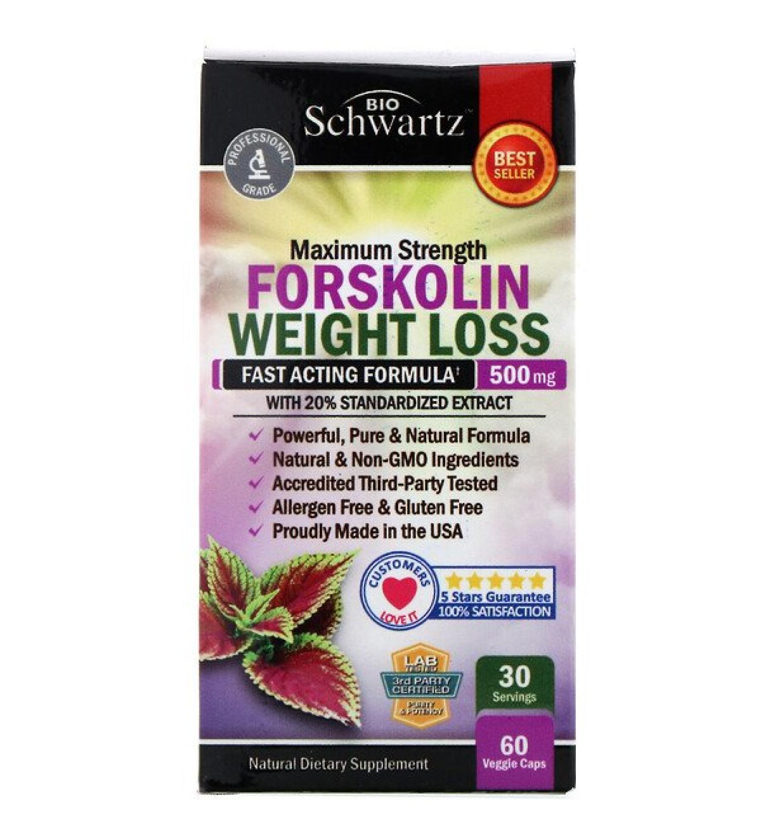 BioSchwartz Maximum Strength Forskolin Weight Loss 500 mg 60 Veggie Caps