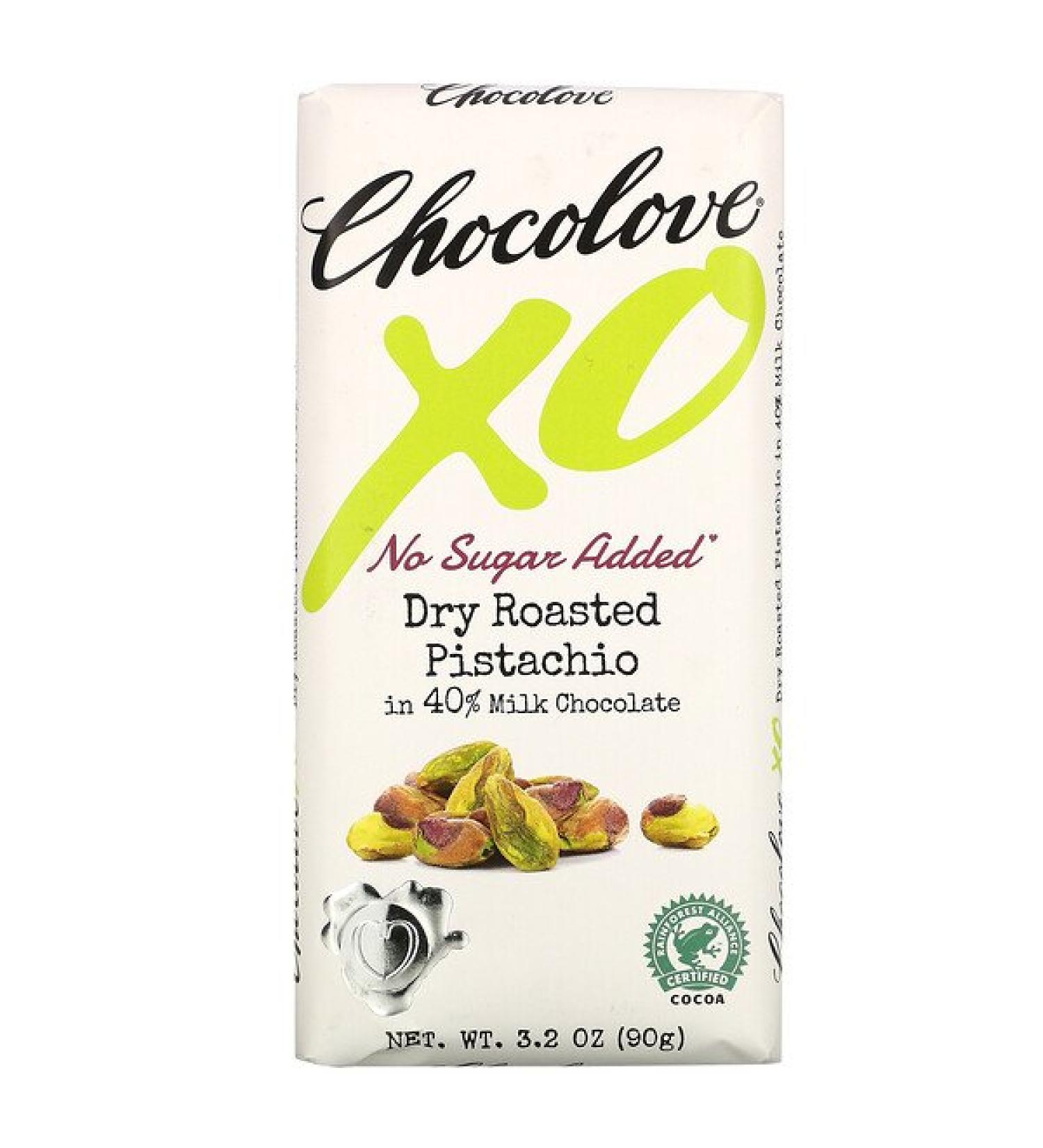 Chocolove XO Dry Roasted Pistachio in 40% Milk Chocolate Bar 3.2 oz ( 90 g)