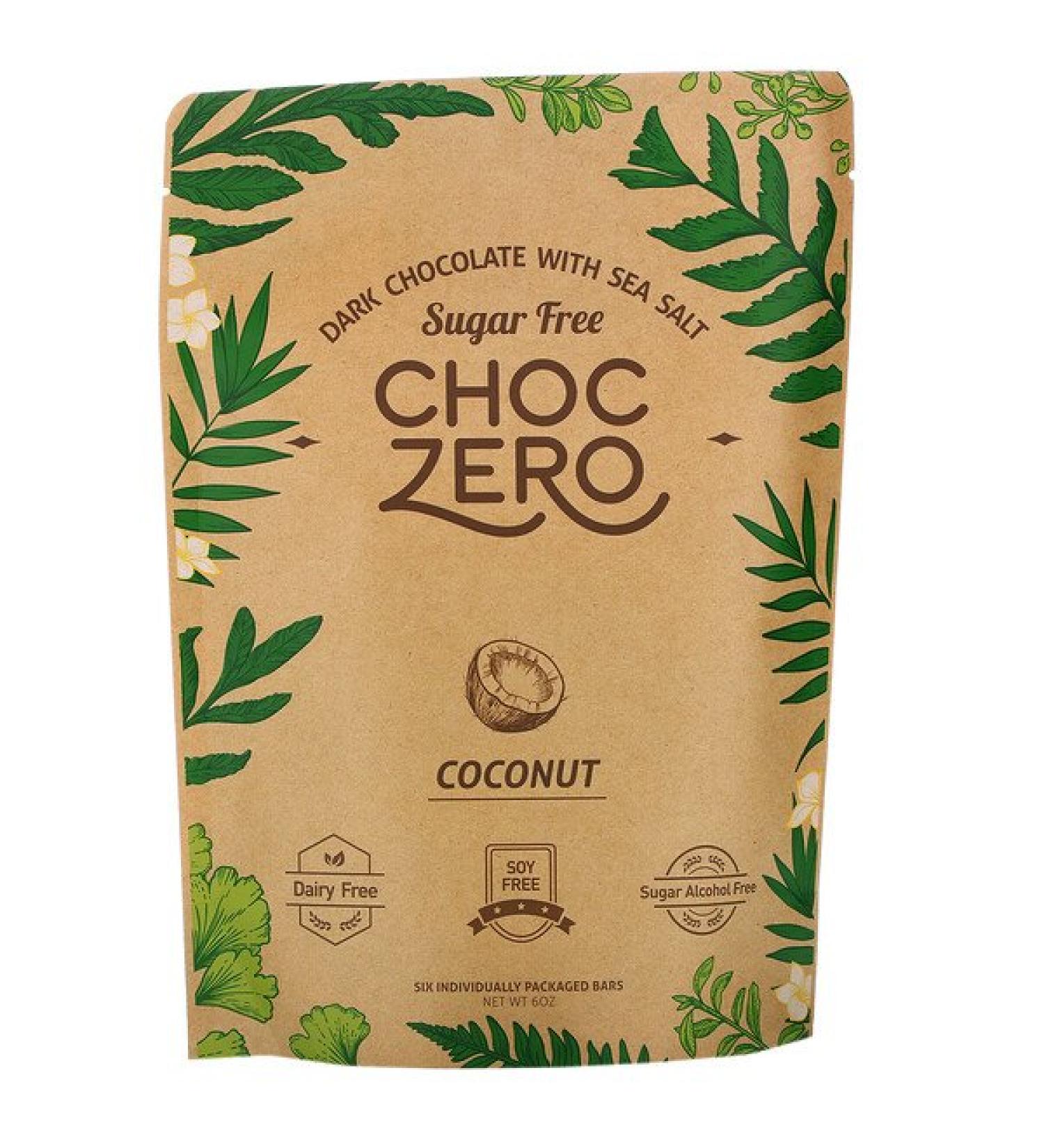 ChocZero Dark Chocolate With Sea Salt Coconut Sugar Free 6 Bars 1 oz Each