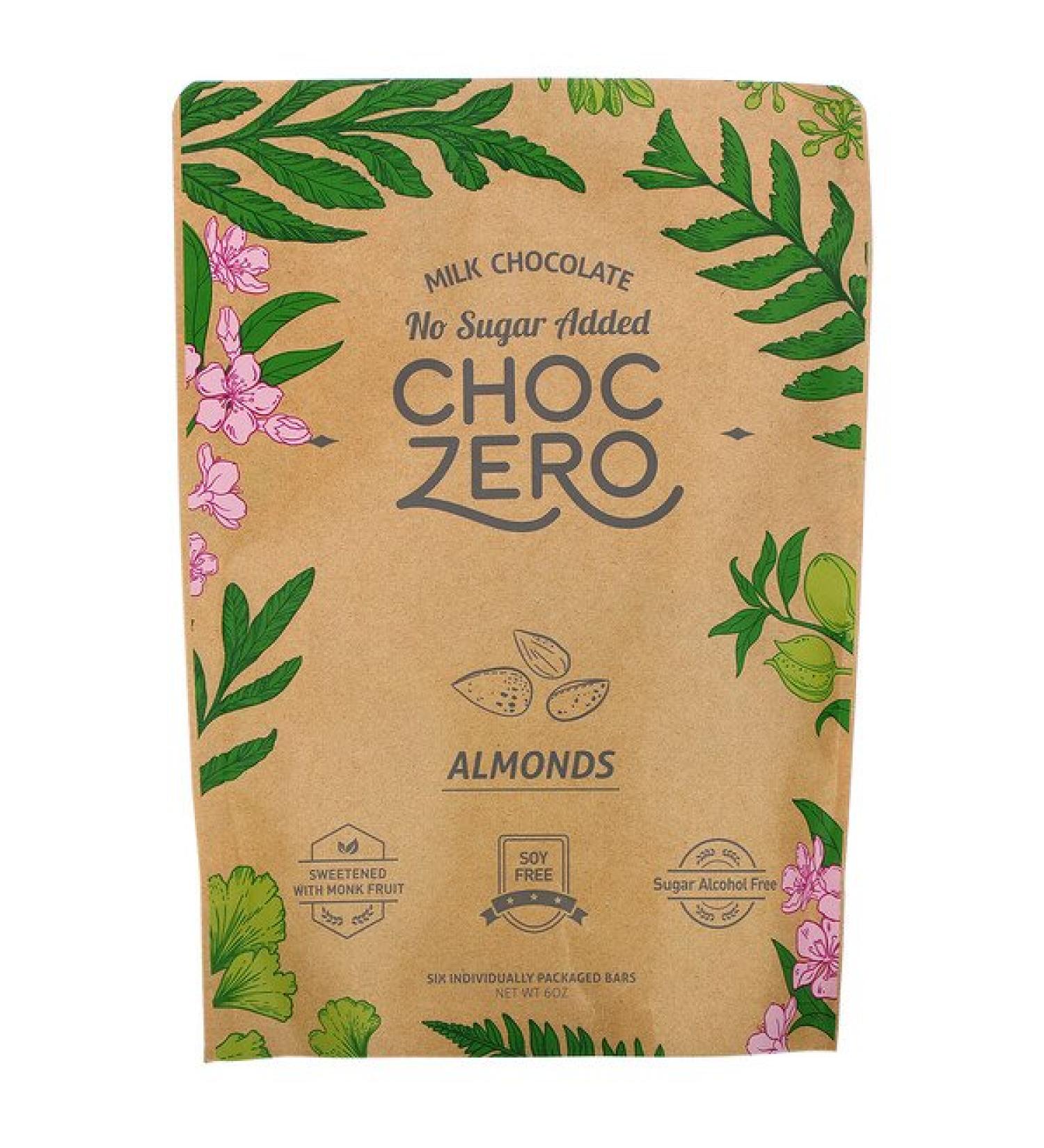 ChocZero Milk Chocolate Almonds No Sugar Added 6 Bars 1 oz Each