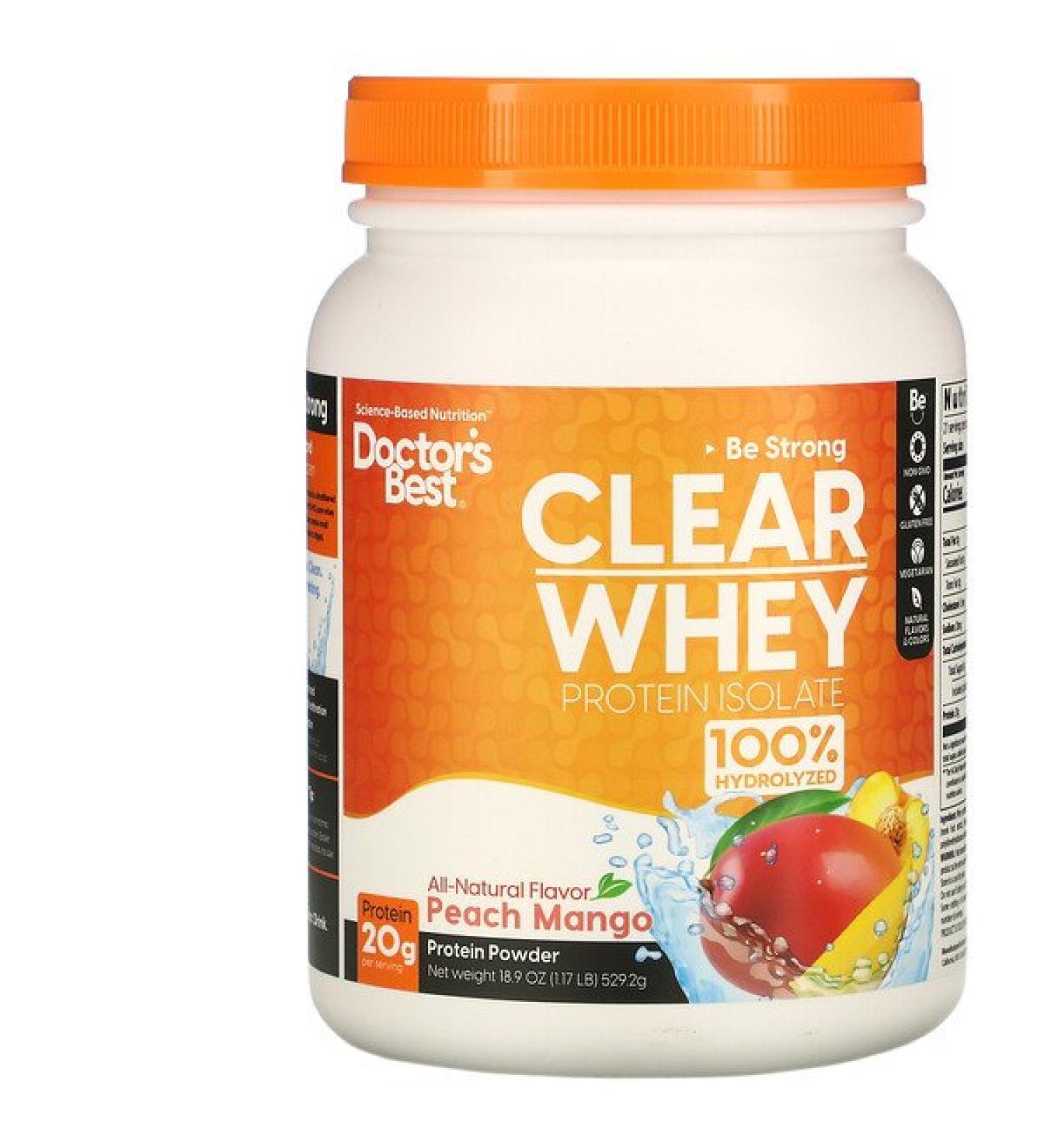 Doctor's Best Clear Whey Protein Isolate Peach Mango 1.17 lb (529.2 g)