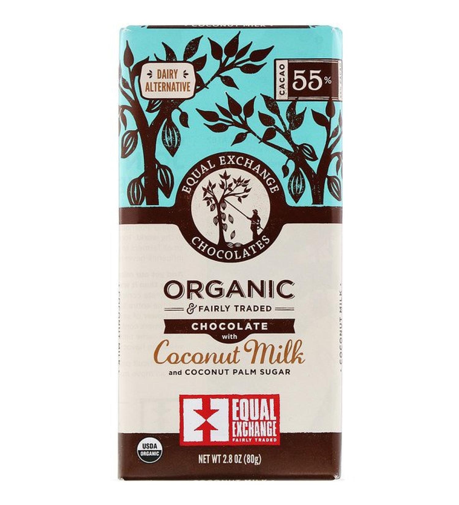 Equal Exchange Organic Chocolate Coconut Milk and Coconut Palm Sugar 55% Cacao 2.8 oz (80 g)
