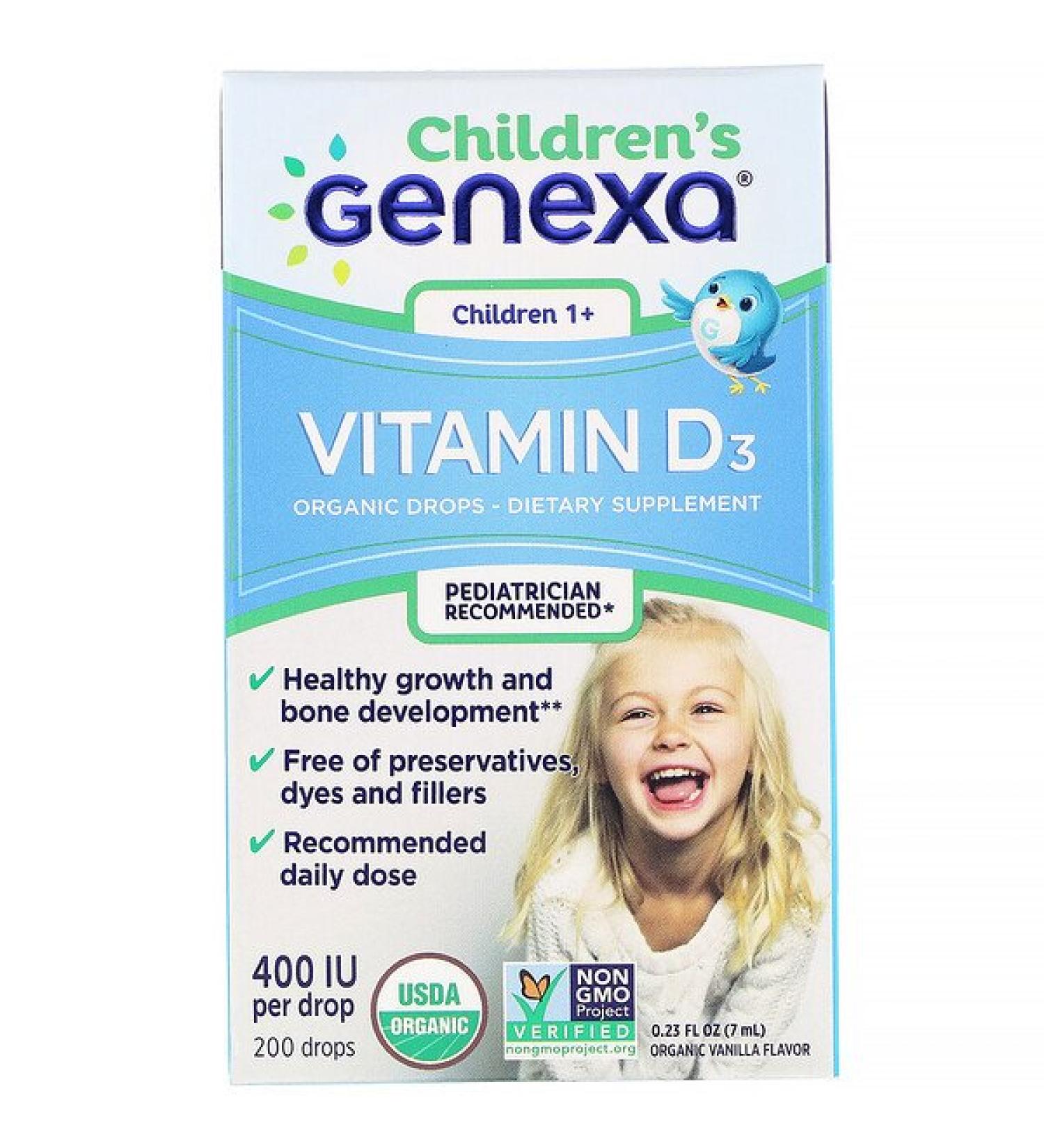 Genexa Children's Vitamin D3 Children 1+ Organic Vanilla Flavor  400 IU 0.23 fl oz (7 ml)