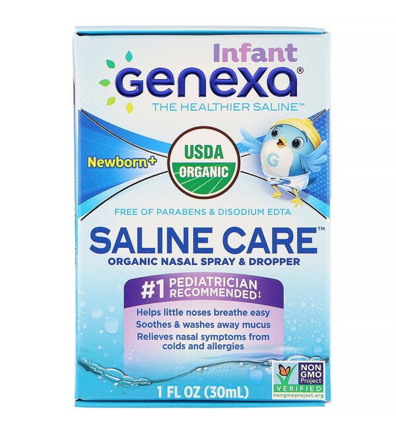 Genexa Infant Saline Care Organic Nasal Spray & Dropper Newborn+ 1 fl oz (30 ml)