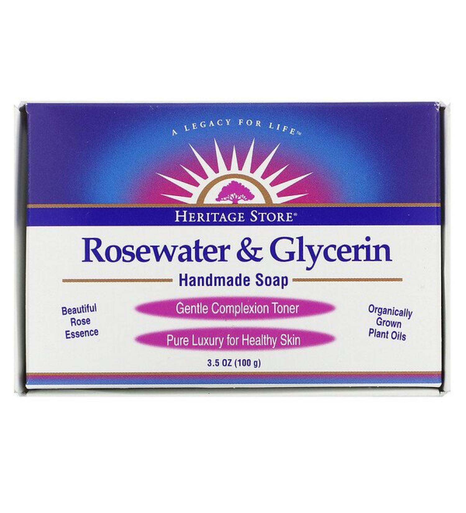 Heritage Store Rosewater & Glycerin Handmade Soap 3.5 oz (100 g)
