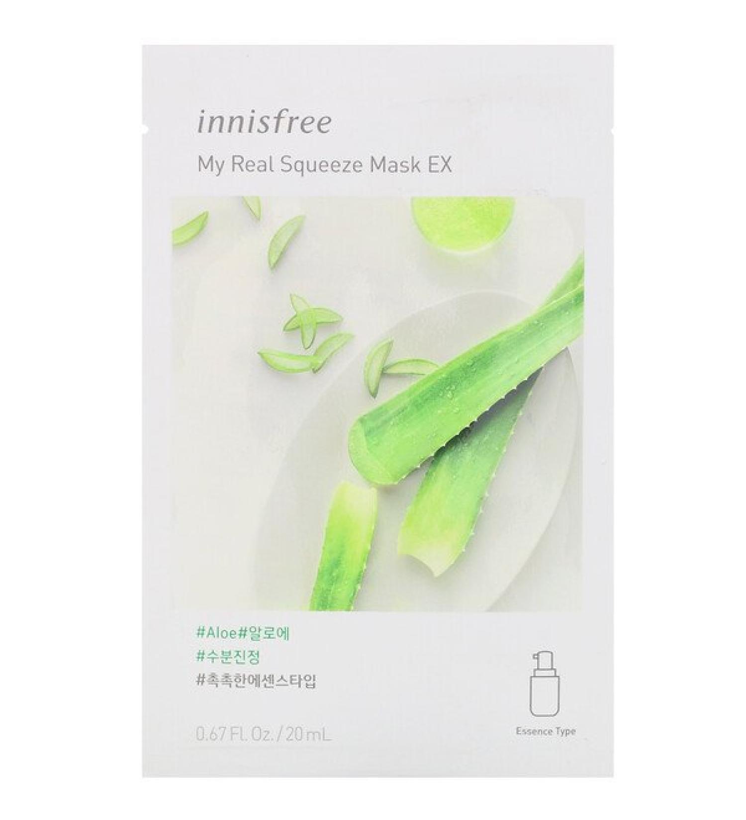 Innisfree My Real Squeeze Beauty Mask EX Aloe 1 Sheet 0.67 fl oz (20 ml)