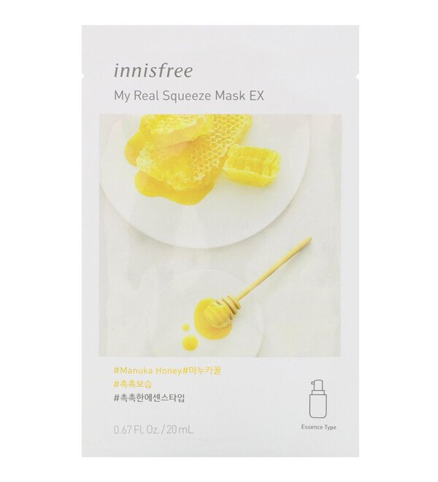 Innisfree My Real Squeeze Beauty Mask EX Manuka Honey 1 Sheet 0.67 fl oz (20 ml)