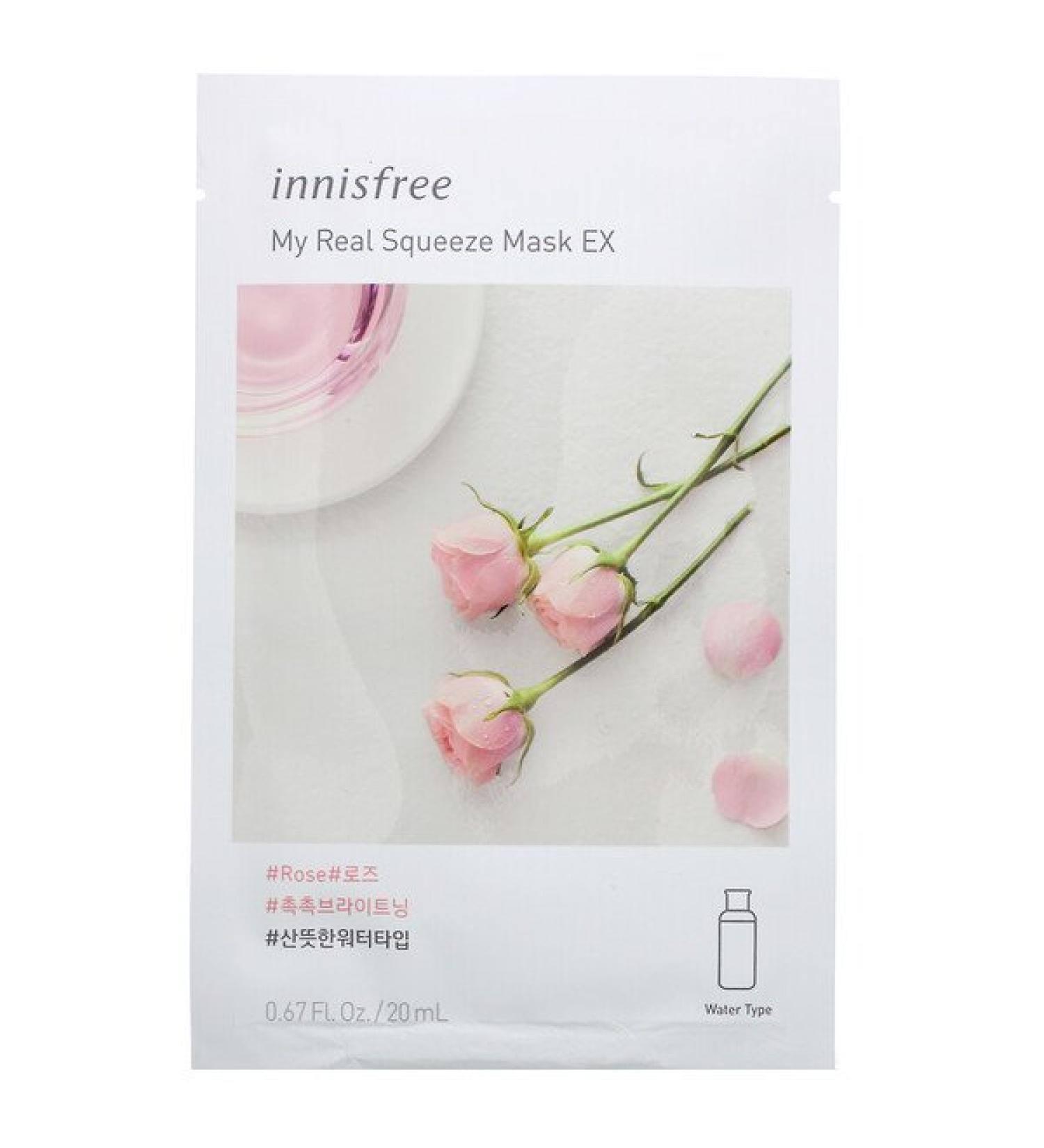 Innisfree My Real Squeeze Beauty Mask EX Rose 1 Sheet 0.67 fl oz (20 ml)