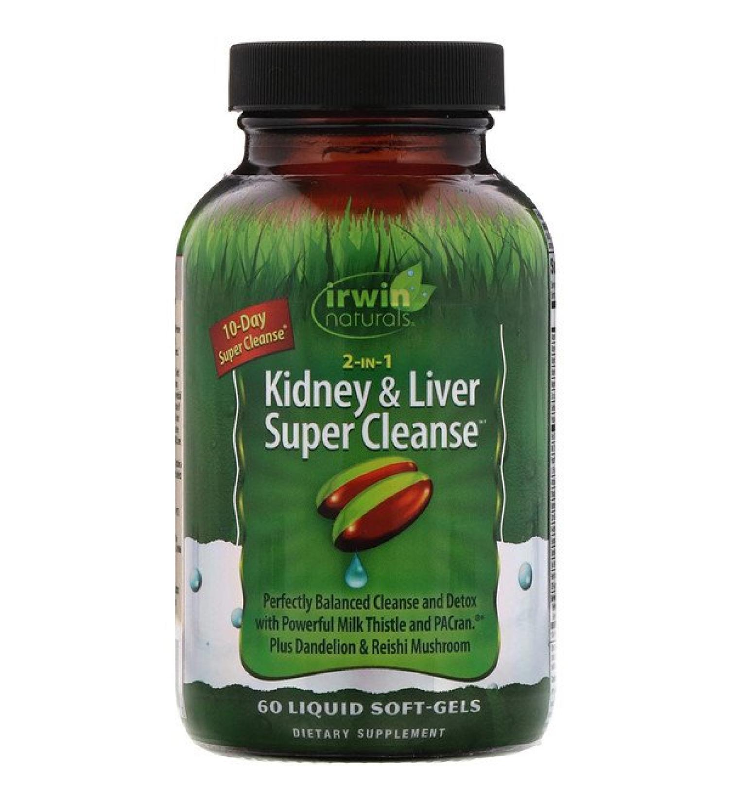 Irwin Naturals 2 in 1 Kidney & Liver Super Cleanse 60 Liquid Soft-Gels