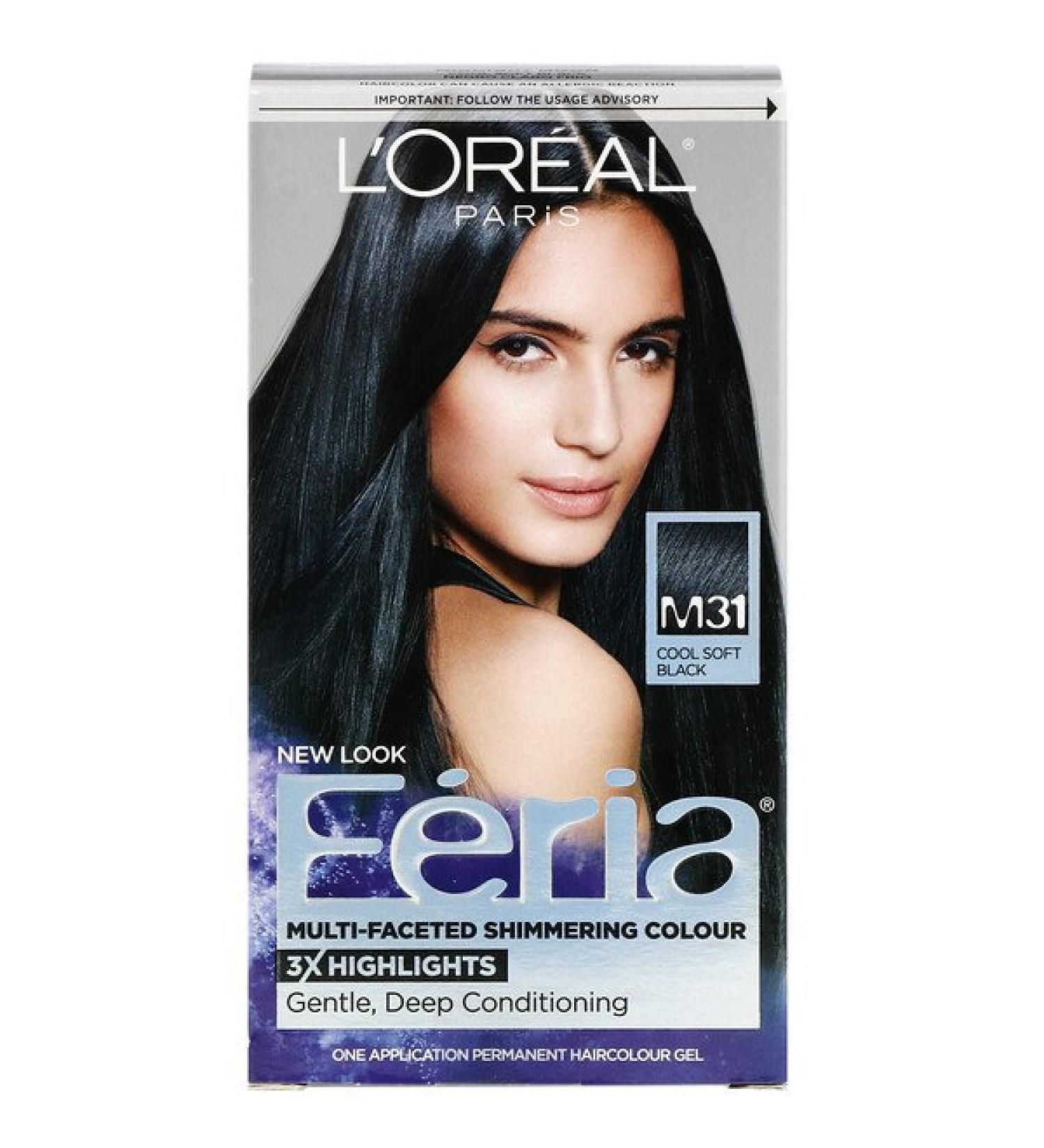L'Oreal Feria Multi-Faceted Shimmering Color  M31 Cool Soft Black 1 Application